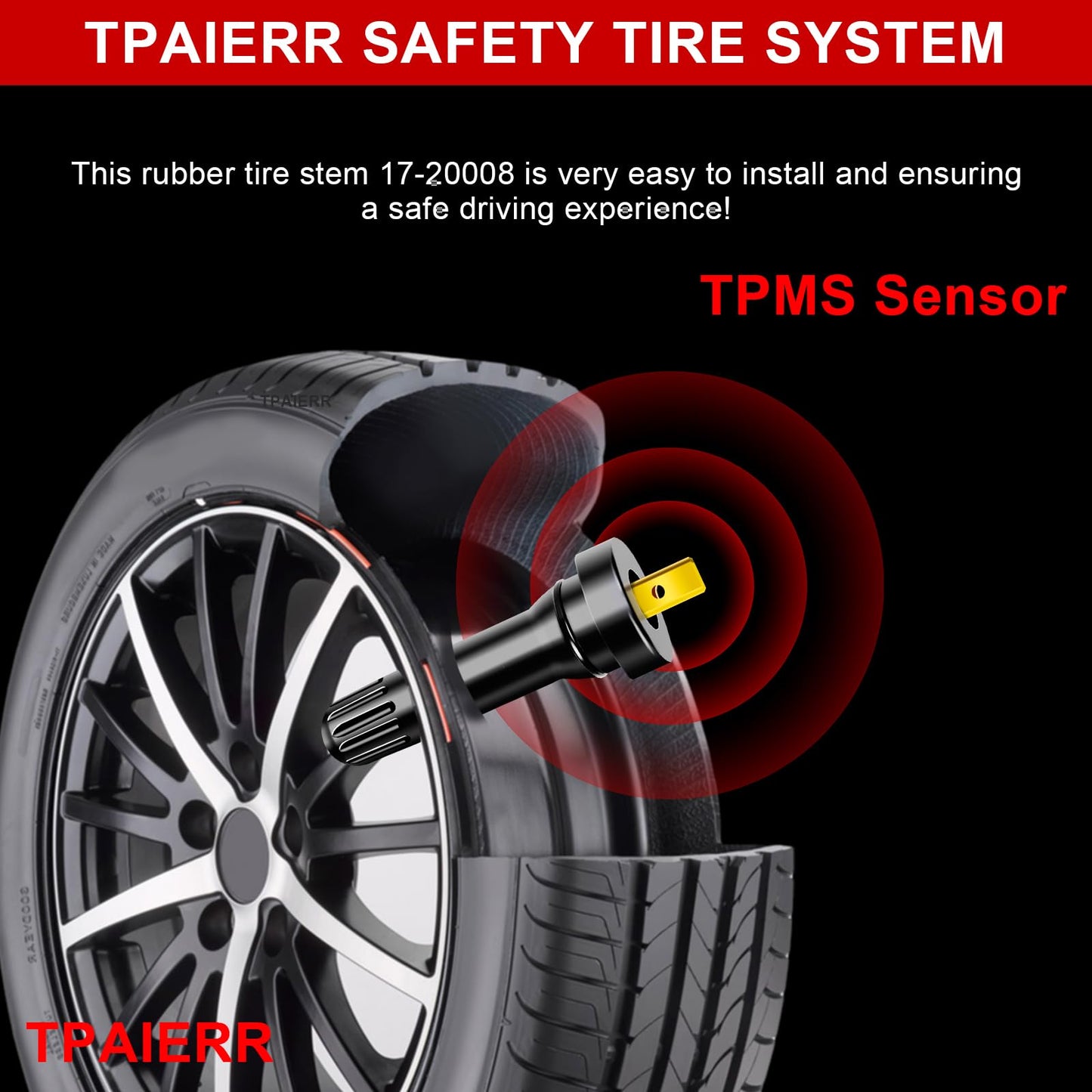 TPAIERR 100Pcs 17-20008 TPMS Valve Stem, OE 20008 Rubber Snap-in Vehicle Tire Pressure Sensor Valves Stems Cap Compatible with Ford/Chevrolet/Chevy/Chrysler/Dodge/Buick Ram/Cadillac/Subaru/Lincoln
