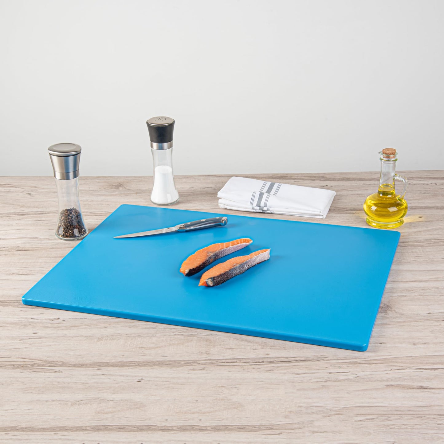 Restaurantware-RW Base 24 x 18 Inch Cutting Boards, 10 Color Coded Chopping Boards - No Scratch, Dishwashable, Blue Plastic Cutting Board Mats, No Slip, Reversible, For Raw Seafood