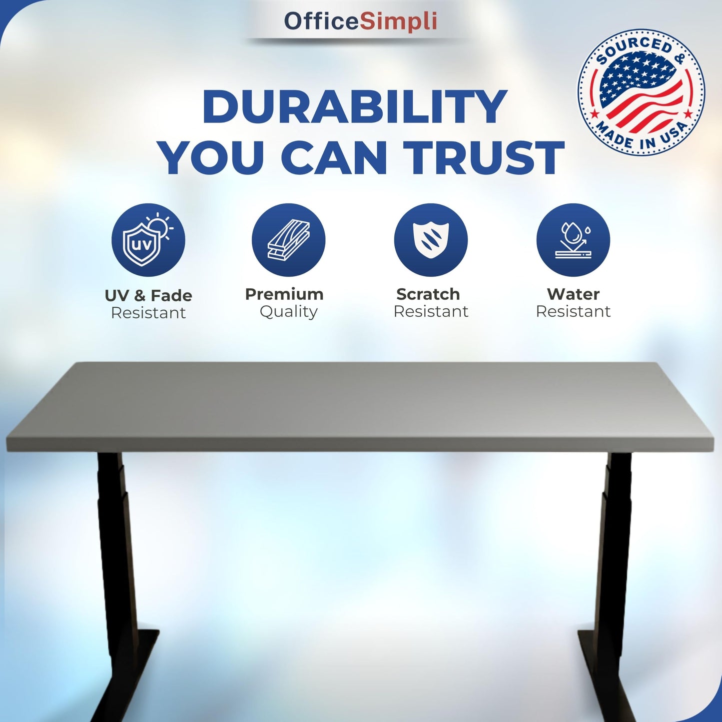 OfficeSimpli 48 x 30 Inch Desk Top, Made in USA Replacement Table Top for Sit-to-Stand Adjustable Desk Frame, Workbench or Countertop for Classroom, Home and Office (Desk Top Only) - Slate Grey