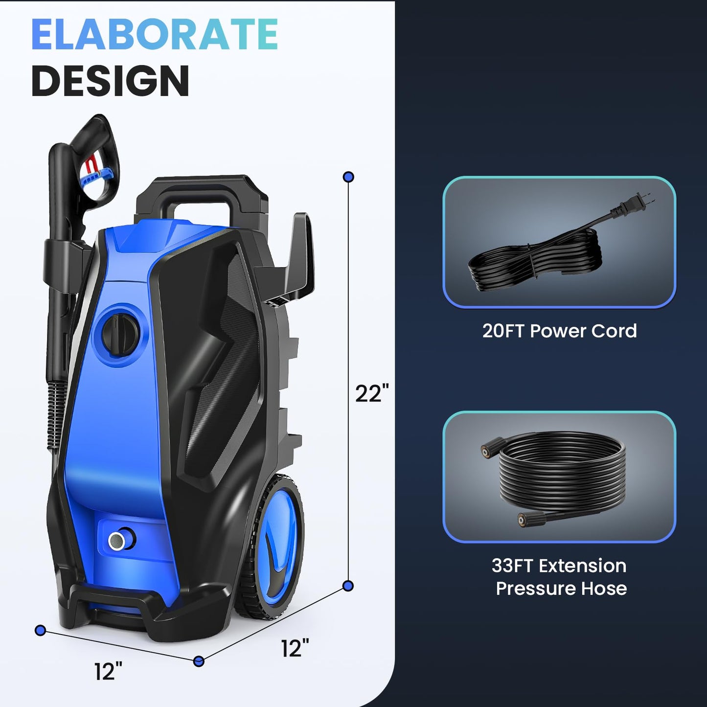 5000PSI 4.0GPM Heavy Duty Electric Pressure Washer with 33 FT Extension Hose, 4 Quick Connect Nozzles and Foam Cannon for Cars/Fences/Driveways/Patios/Home Cleaning, Blue