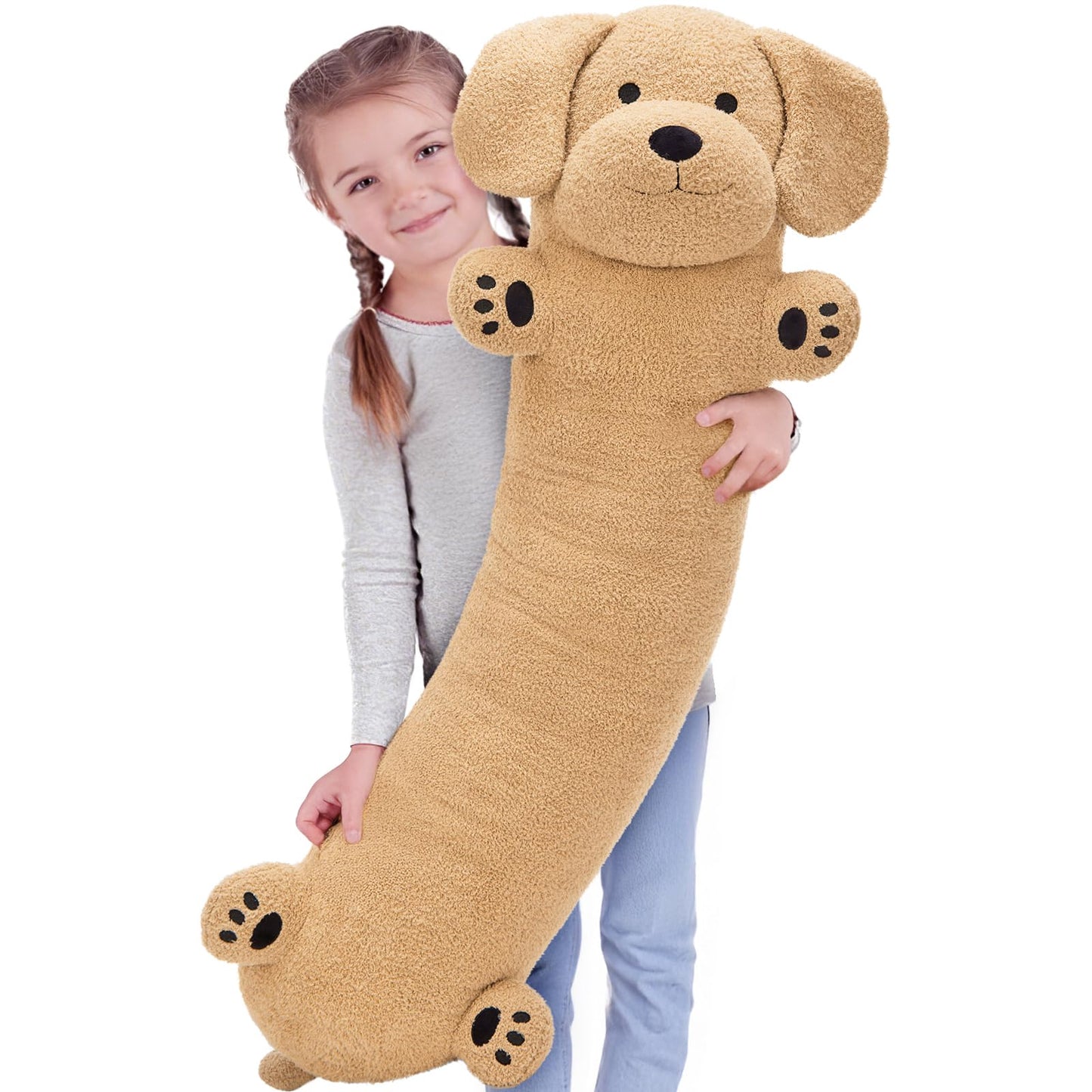 Muiteiur 43.3 Inch Long Dog Plush Pillow, Golden Retriever Dog Stuffed Animal with Big Ears, Soft Hugging Body Pillow, Gift for Kids, Girlfriend