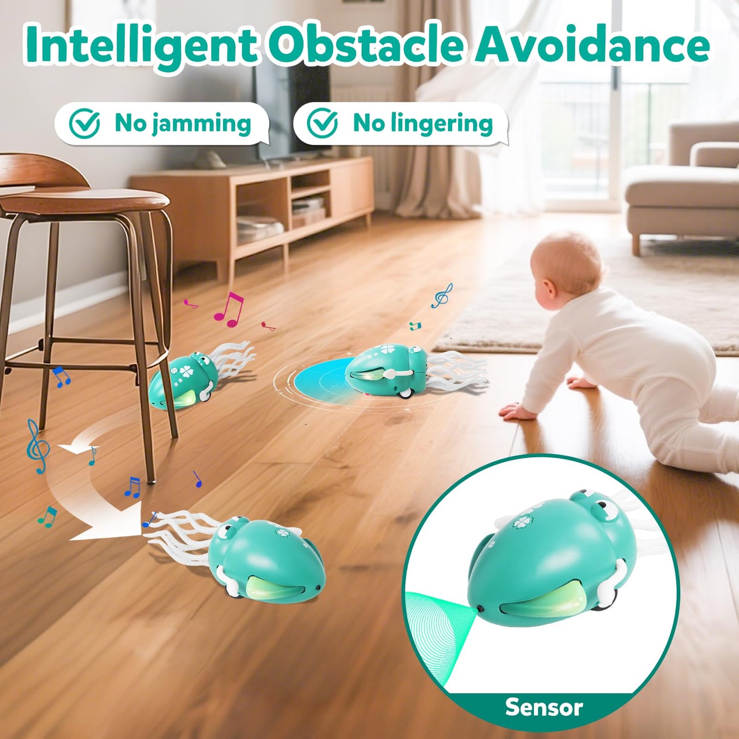 Hirger Dancing Squid Baby Toys, Crawling Octopus Infant Toy for Tummy Time, Sensory Toy for 3-6-12-18 Months Babies & Toddlers 1-2-3, Musical Birthday Gift for Boys Girls