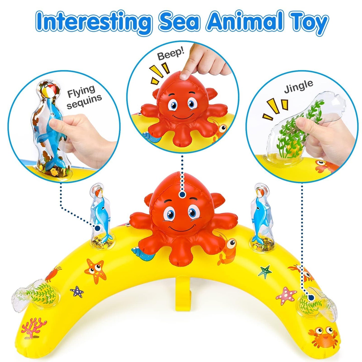 EZIGO Baby Pool Float with Canopy UPF50+ Sun Protection, Inflatable Kids Pool Floats with Ocean Animal Toys for Babies 6-36 Months, Infant Swimming Float with Adjustable Safety Seat for Boys Girls