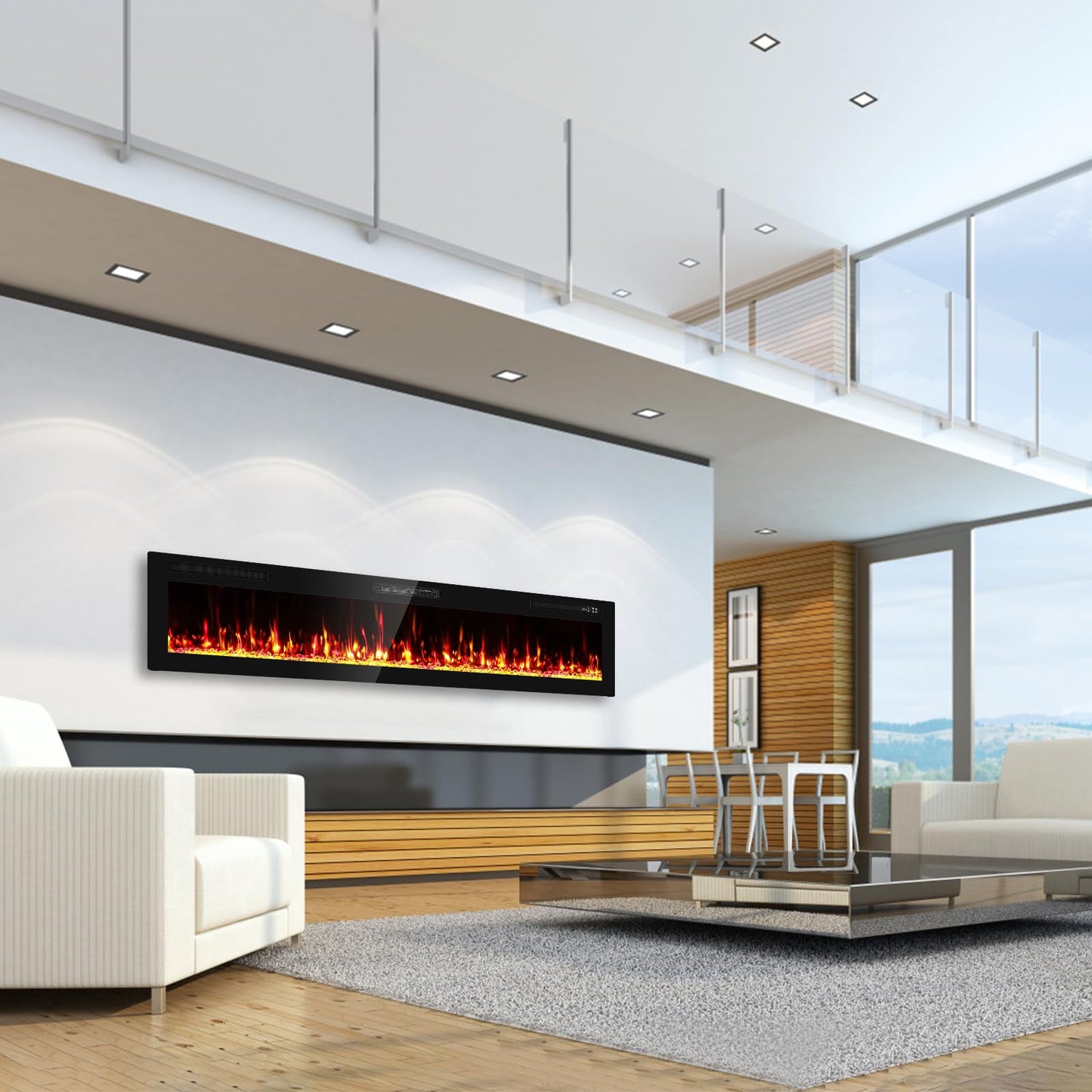 BREEZEHEAT 72" Slim Electric Fireplace Insert-ETL Certified Fireplace Ultra Thin, Recessed/Wall Mount, 3D Flame with Crystal, Remote & Touch, 750W/1500W (900 Sq.Ft), 8H Timer