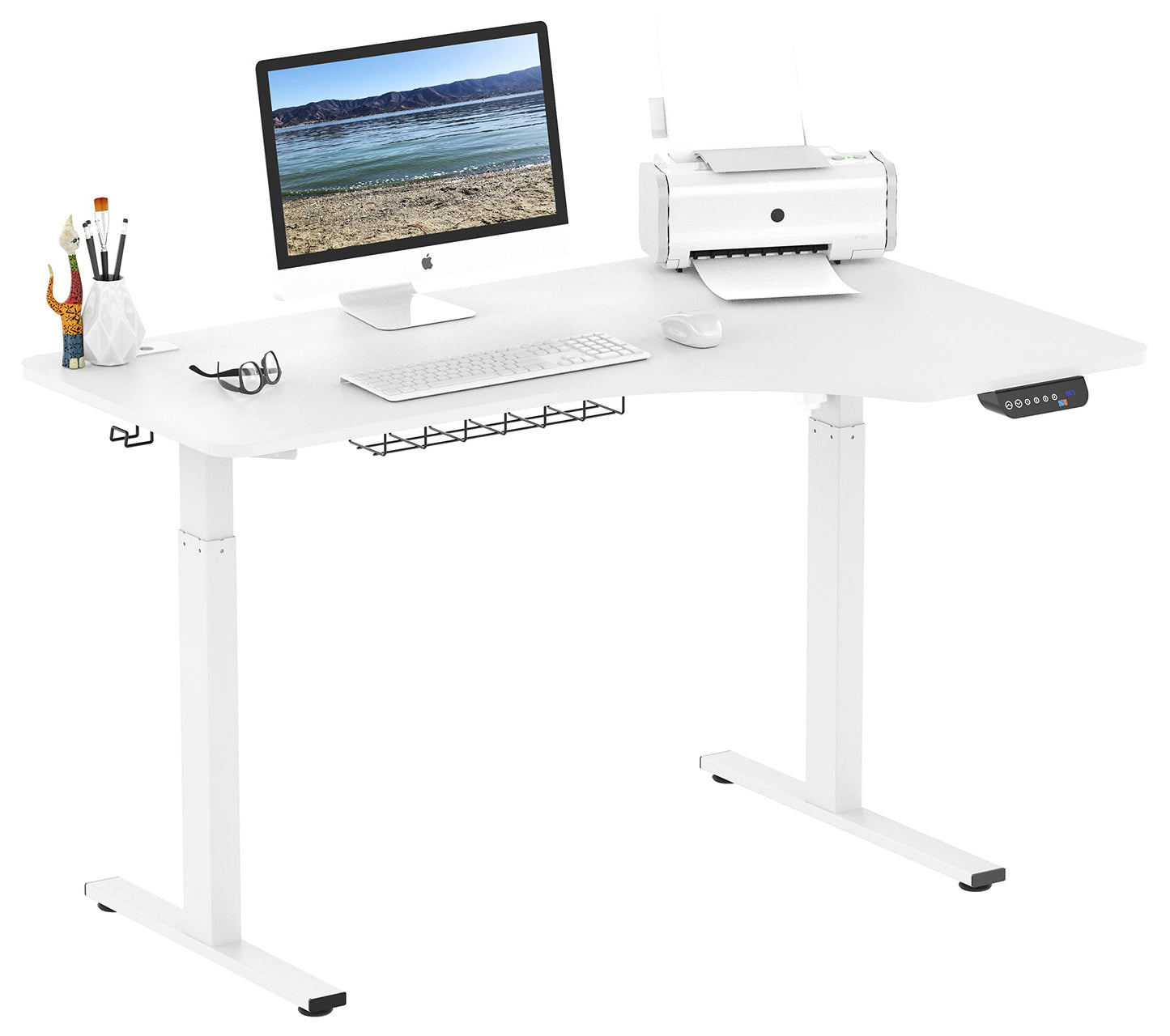 SHW 55-Inch Large Electric Height Adjustable L-Shaped Standing Desk with Right Facing Corner, White
