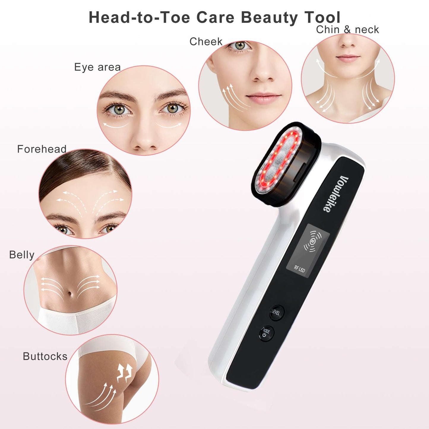 Microcurrent Facial Device, Vowleike 10 Key Benefits Skincare Face Massager with Stand, Rechargeable 6 in 1 Vibrating Facical Tool for Neck, Face and Body for Women, Ivory White