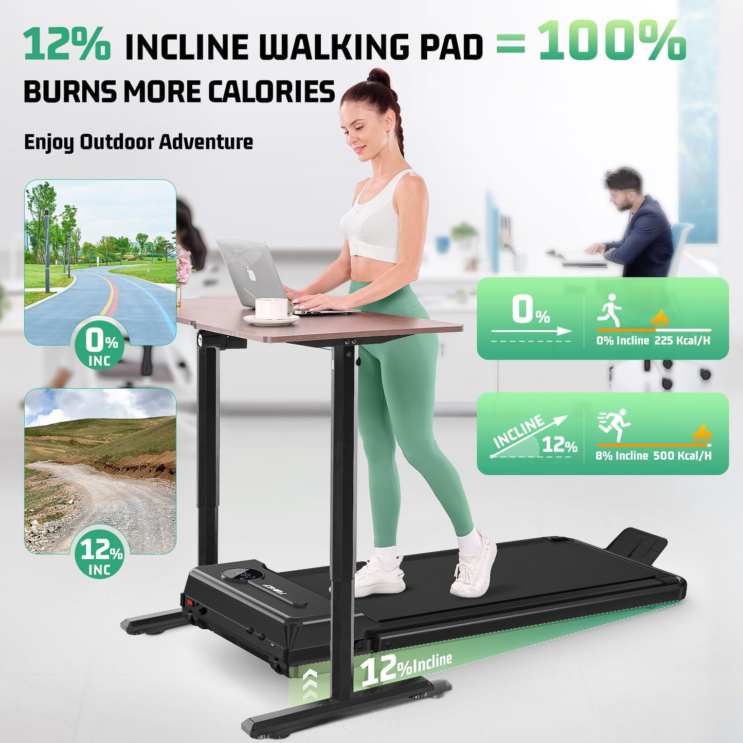 FUNMILY Foldable Walking Pad with Handle Bar, 4 in 1 Under Desk Treadmill with Incline, 2025 Upgraded Smart Folding Treadmill for Home/Office, 300 lbs Weight Capacity, Ultra-Quiet
