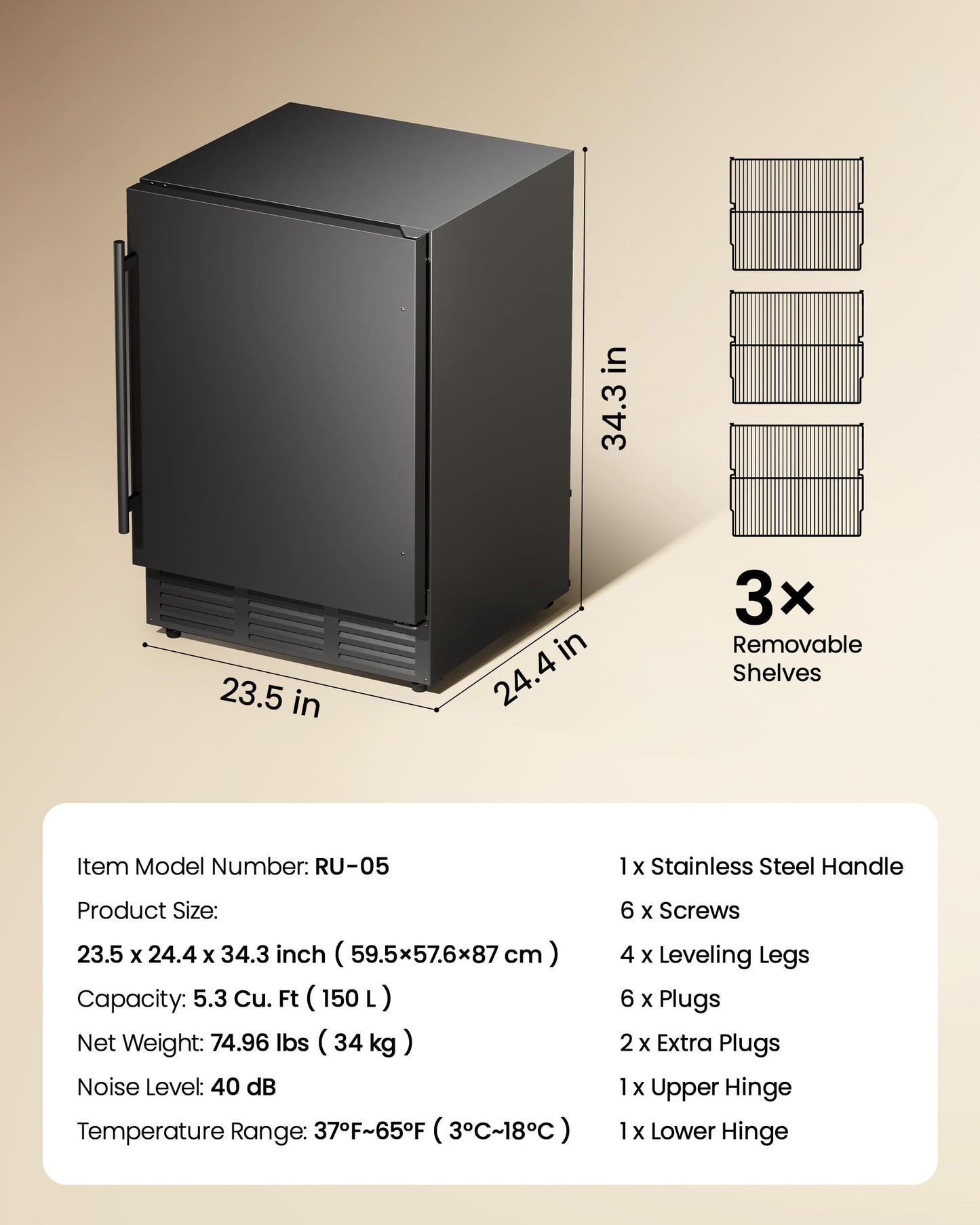 ICEVIVAL 24 Inch Beverage Refrigerator, 180 Can Under Counter Fridge, Stainless Steel Beer Fridge for Built-in & Freestanding, Outdoor Refrigerator for Soda, Beer, Wine (Black)