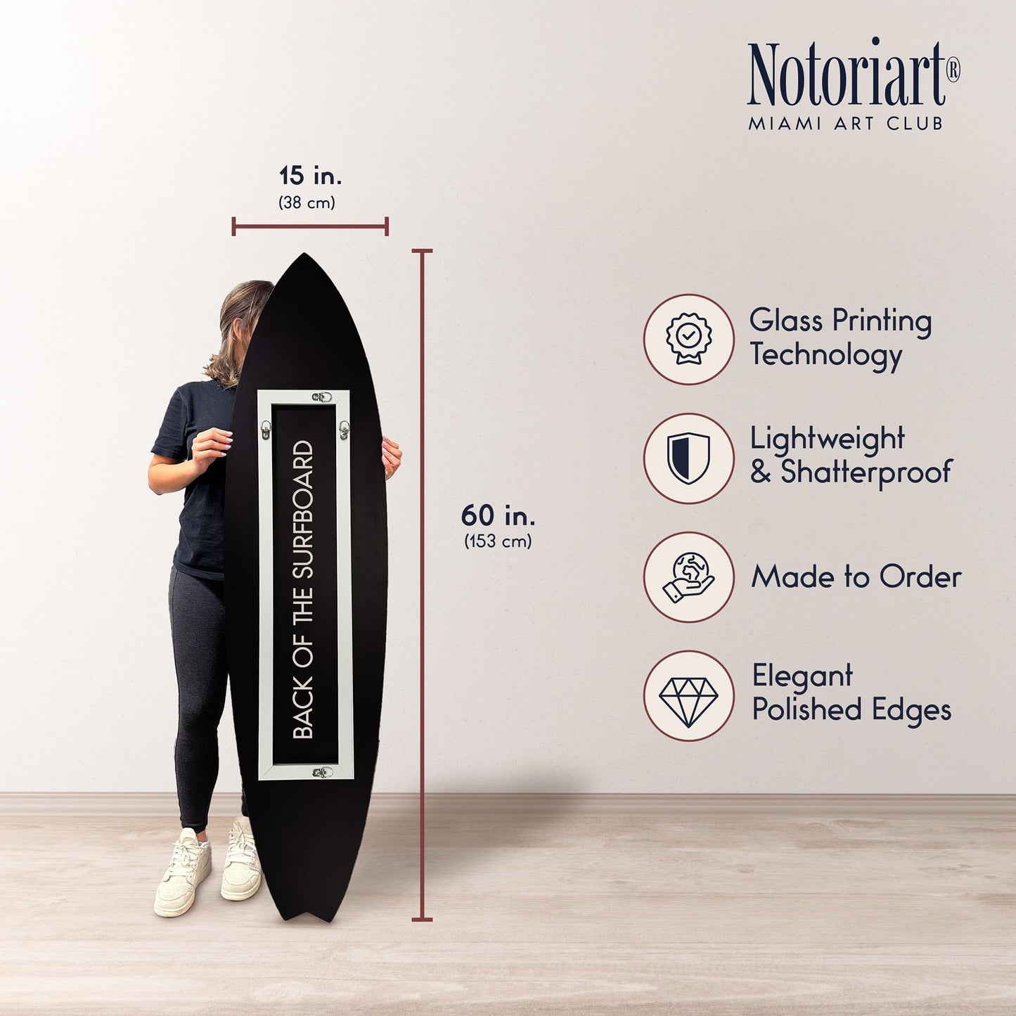 Notoriart Muted Botanical Surfboard Acrylic Wall Art Die-Cut Coastal Modern High-Gloss Home Decor, 15" x 60"