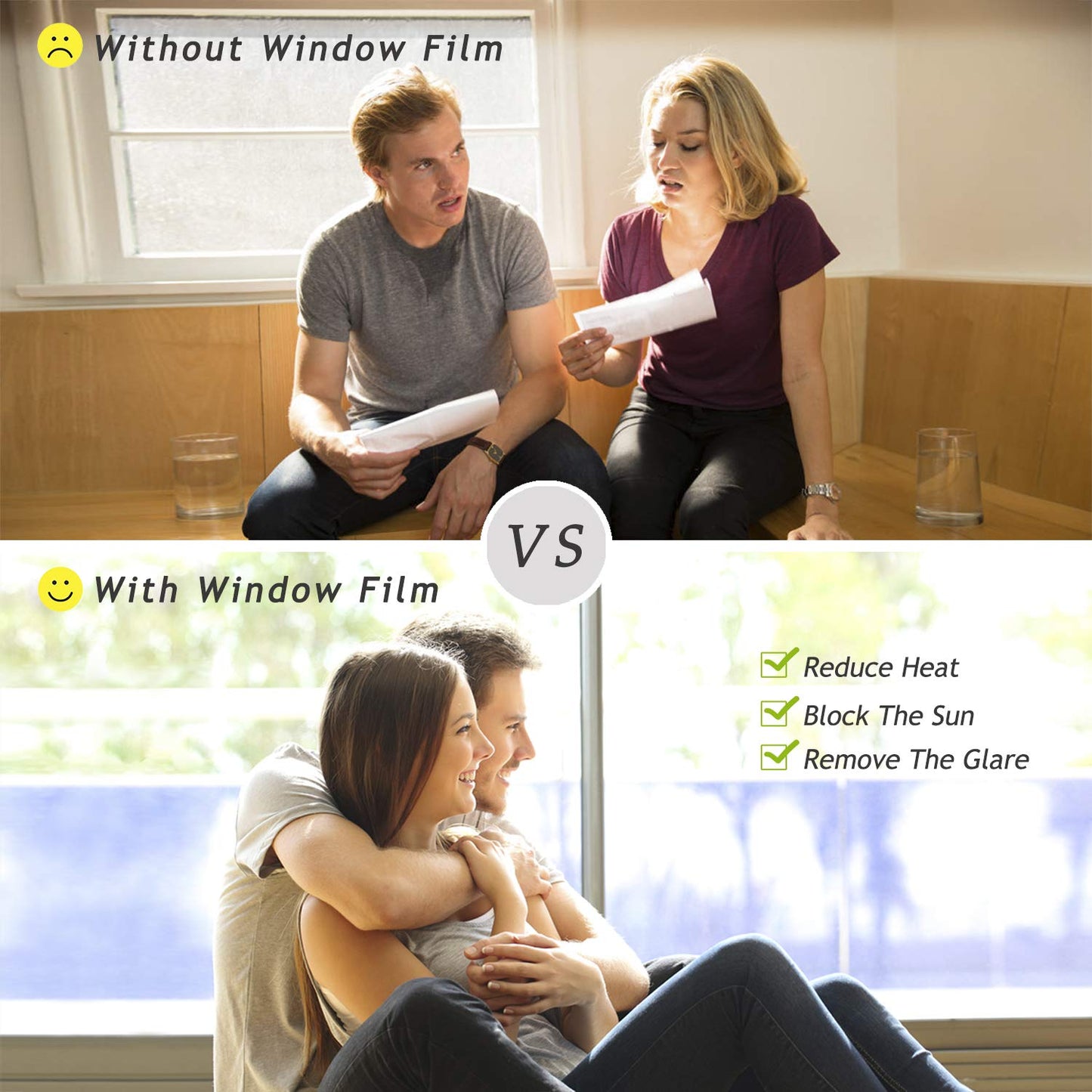 HooTown Window Tint for One Way Daytime Privacy Window Film Heat Control Sun Blocking Anti UV Non-Adhesive Static Cling Reflective Mirror Glass Film for Home Office, Black Silver, 35.4 in x 32.8 ft