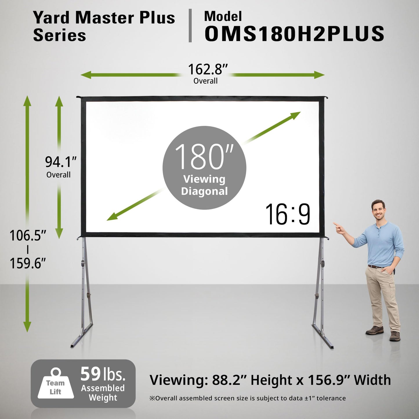 Elite Screens Yard Master Plus, 180-INCH 16:9 Height Setting Adjustable Portable Projector Screen, 4K HD Outdoor Indoor Movie Theater Front Projection, US Based Company 2-YEAR WARRANTY, OMS180H2PLUS
