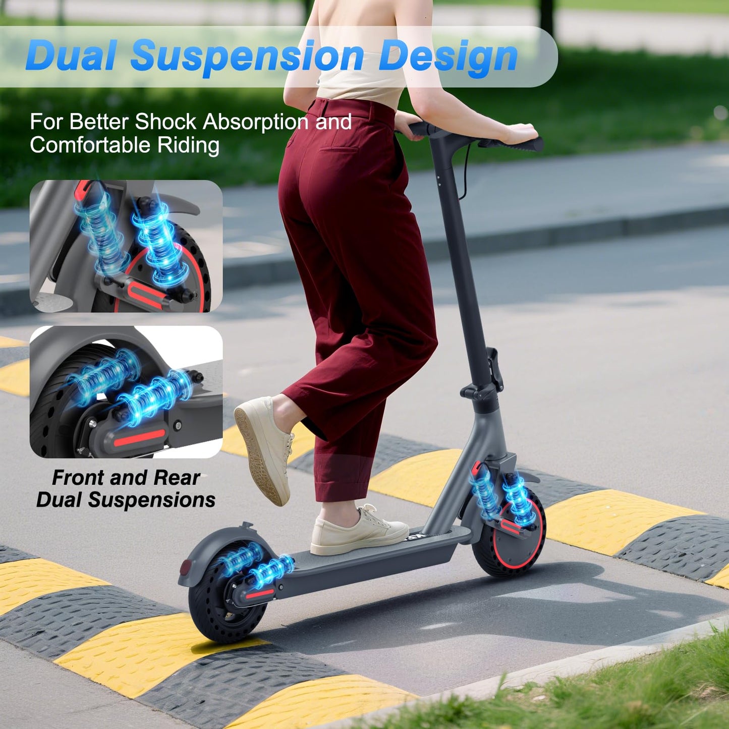 Electric Scooter Adults with Dual Suspension 10" Solid Tires Max 22Mph 500W Motor 30 Miles Range Dual Braking System Portable & Foldable E Scooter for Commuting Travel and Campus Use