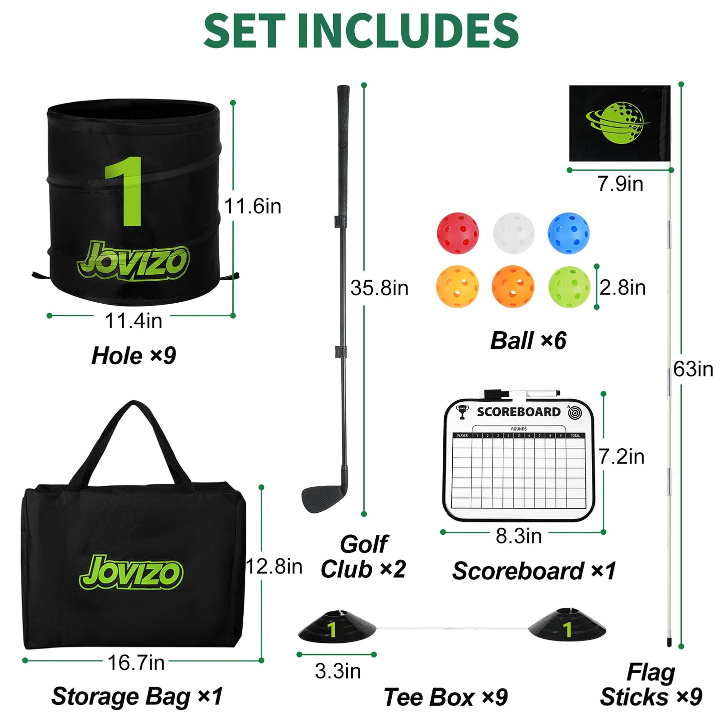 Jovizo Golf Chipping Game with 2 Retractable Clubs & 9 Holes, Portable Golf Set for Adults Kids, Outdoor Indoor Sports Practice Toy Gift for Family Play Yard, Backyard, Lawn, Beach