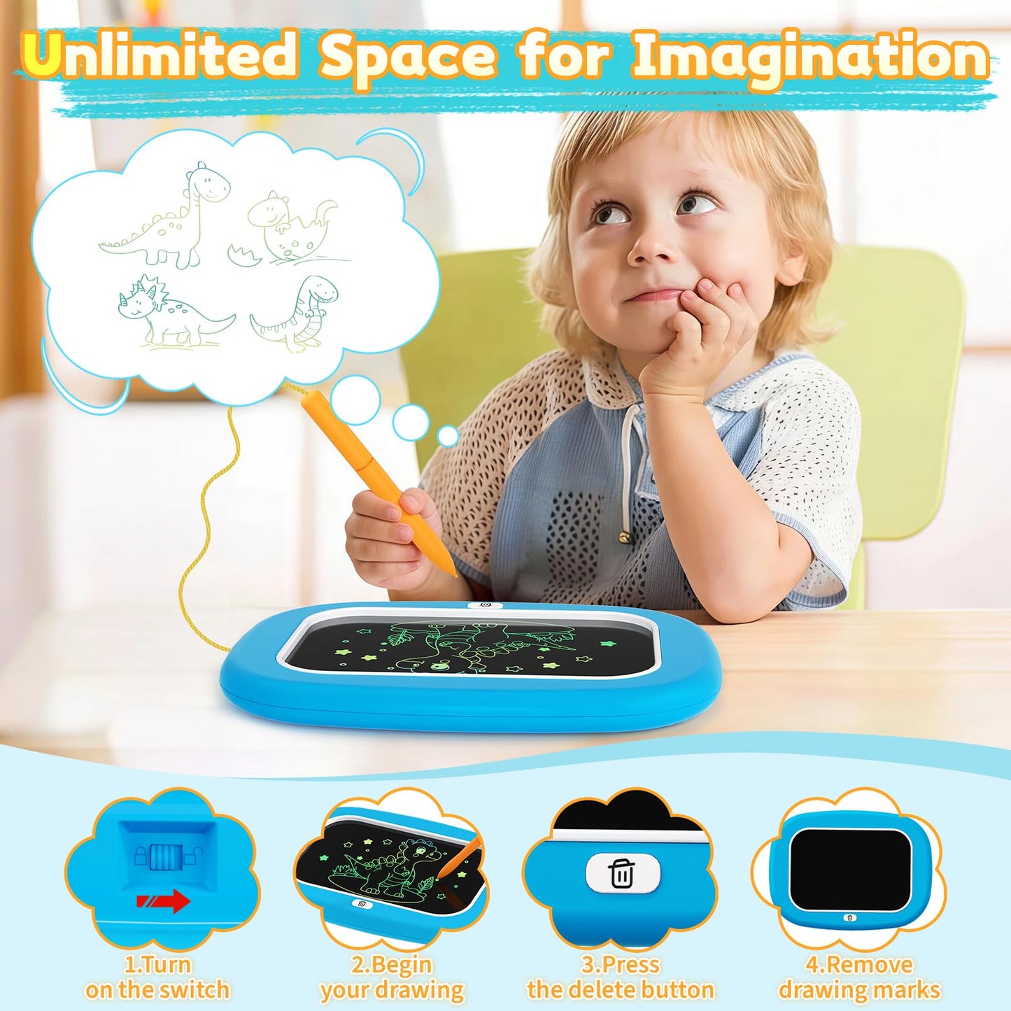 LCD Writing Tablet for Kids 1 2 3 4 5 Year Old - Toddler Drawing Tablet, Drawing Pad & Color Doodle Board Toy, Perfect Birthday & Christmas Gift Toy for 2-3 Year Old Boys and Girls(Blue)