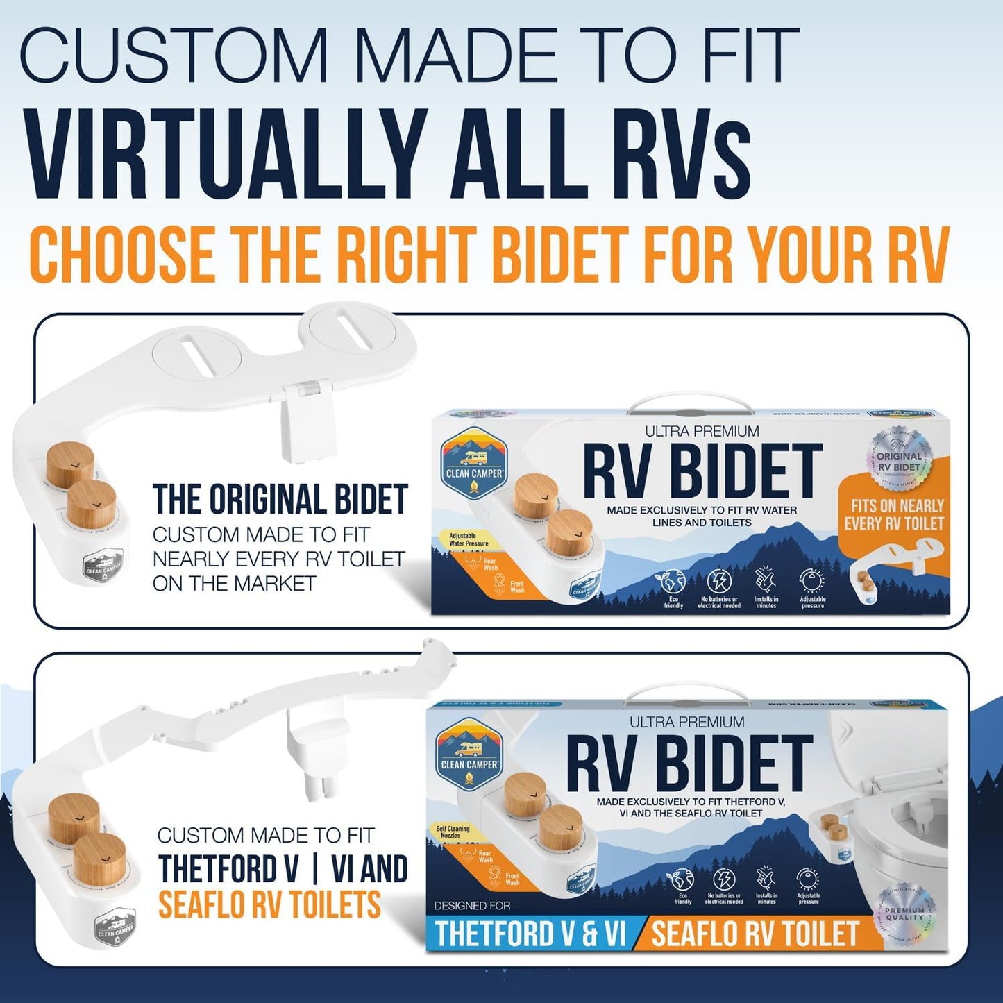 Clean Camper The Original RV Bidet Self-Cleaning Dual Nozzles | Non-Electric, Reversible Design | Easy Installation, RV Waterline Compatible | Adjustable Gentle Water Pressure | Eco-Friendly