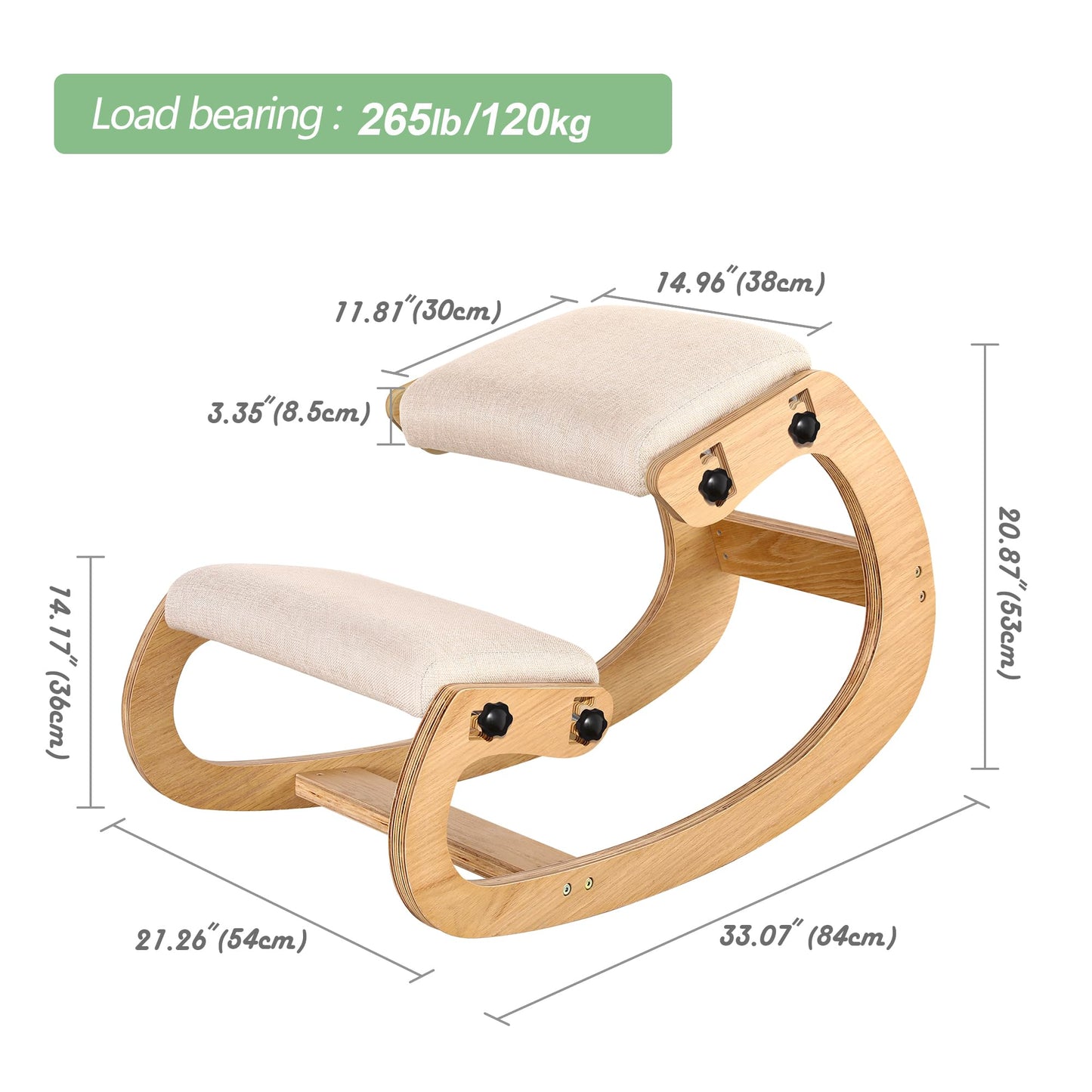 Predawn Adjustable Ergonomic Kneeling Chair – Custom Height Rocking Posture Stool with Thick Cushions, Solid Wood Frame, Knee Support Seat for Adults, Office or Meditation Use(White Oak)