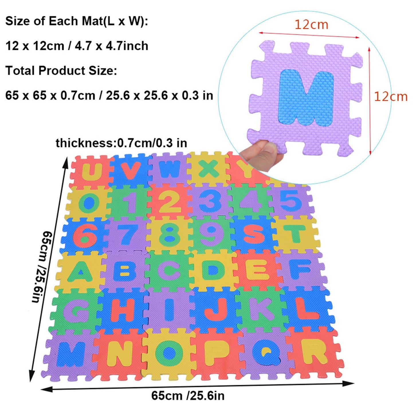 Foam Mat Floor Tiles, Kids Puzzle Exercise Play Mat Children Foam Padding Cushioned Rug Flooring Gym Colorful Mats Interlocking Letters Numbers Toy Toddler Infant Baby Girls Boys Yoga Playrooms 36pcs