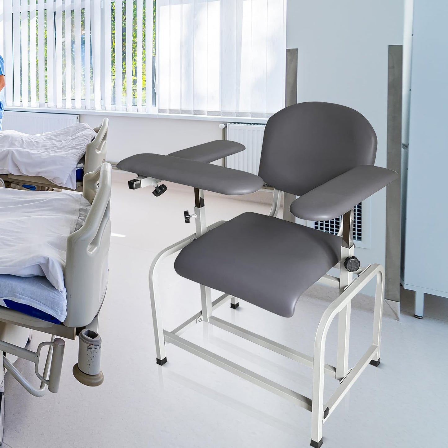 Helsevesen Blood Drawing Phlebotomy Chair, Comfortable Padded Lab Draw Chair with Adjustable Armrest (Grey-24.08)