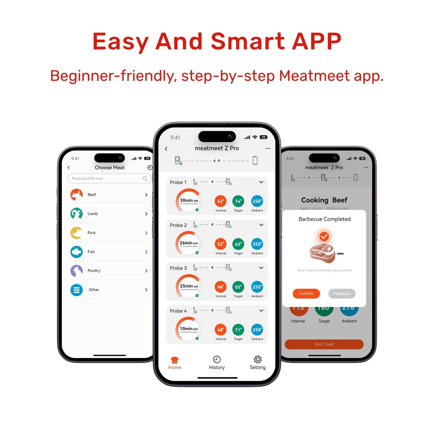 Meatmeet Z Pro Wireless Bluetooth Meat Thermometer, Standalone Base, WiFi Unlimited Range, 1080 Heat Resistance, ± 0.18°F Accuracy, 1 Probe with 6 Sensors for Kitchen, BBQ, Grill, Oven, Smoker