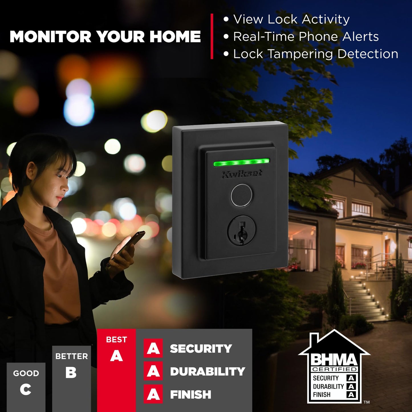 Kwikset Halo Touch Fingerprint Wi-Fi Smart Lock, Keyless Entry Door Deadbolt, Geofence Auto-Unlock, Grade AAA Certified, No Hub Required Easy Install, Matte Black Lifetime Finish Warranty