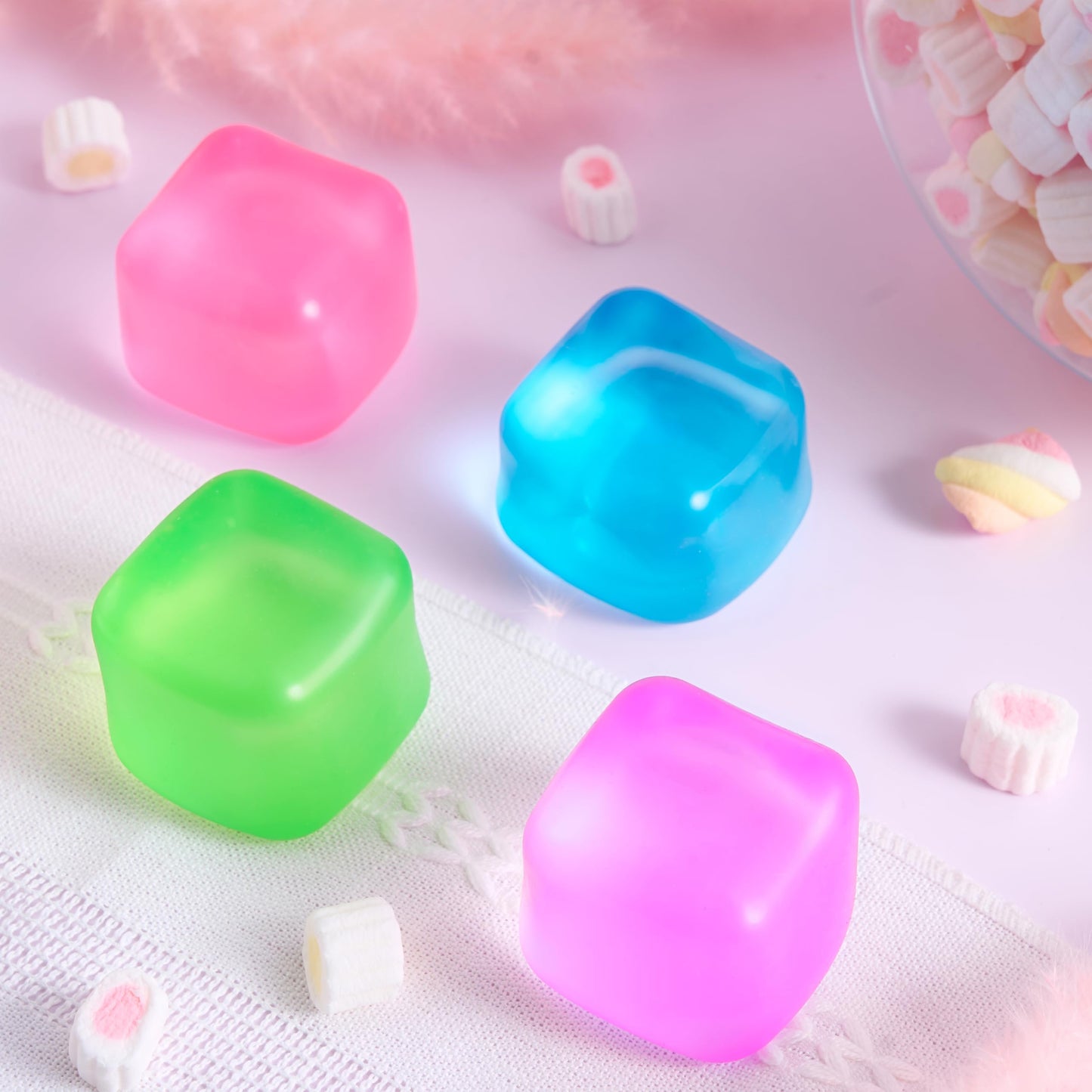 JOYIN 4 Pack Stress Cube, 2'' High Density Cube Fidget Toy, Stress Relief with Slow Rising Sensory Squishy Toys for Kids Adults, Birthday Gifts, Party Favors, Classroom Prizes for Boys Girls