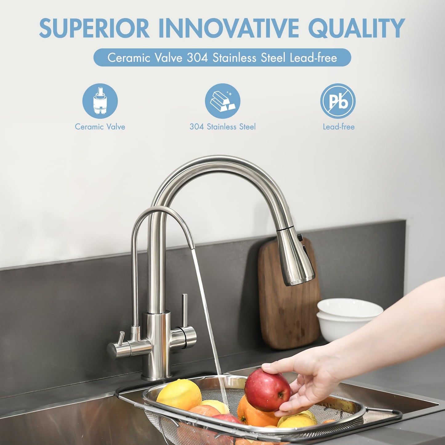 GIMILI 3 in 1 Kitchen Faucet with Under Sink Water Filter System, Reduces Lead, Chlorine, Bad Taste & Odor, Kitchen Sink Faucet with Drinking Water Faucet
