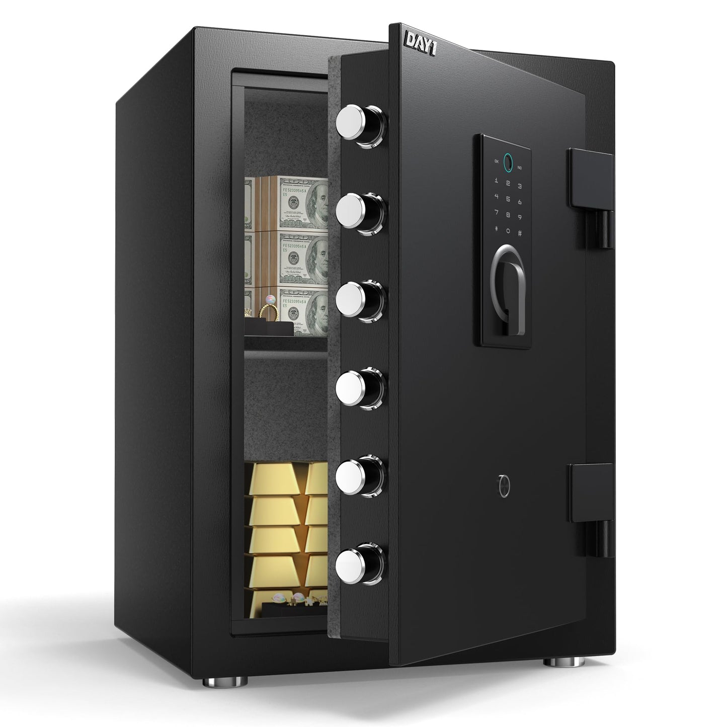 DAYI Fireproof Safe, 3.0 Cubic Feet Biometric Fingerprint Fire Proof Safes Box for Home Documents Money, Digital Touchpad Security Safe Dual Alarm System - DY-60FP