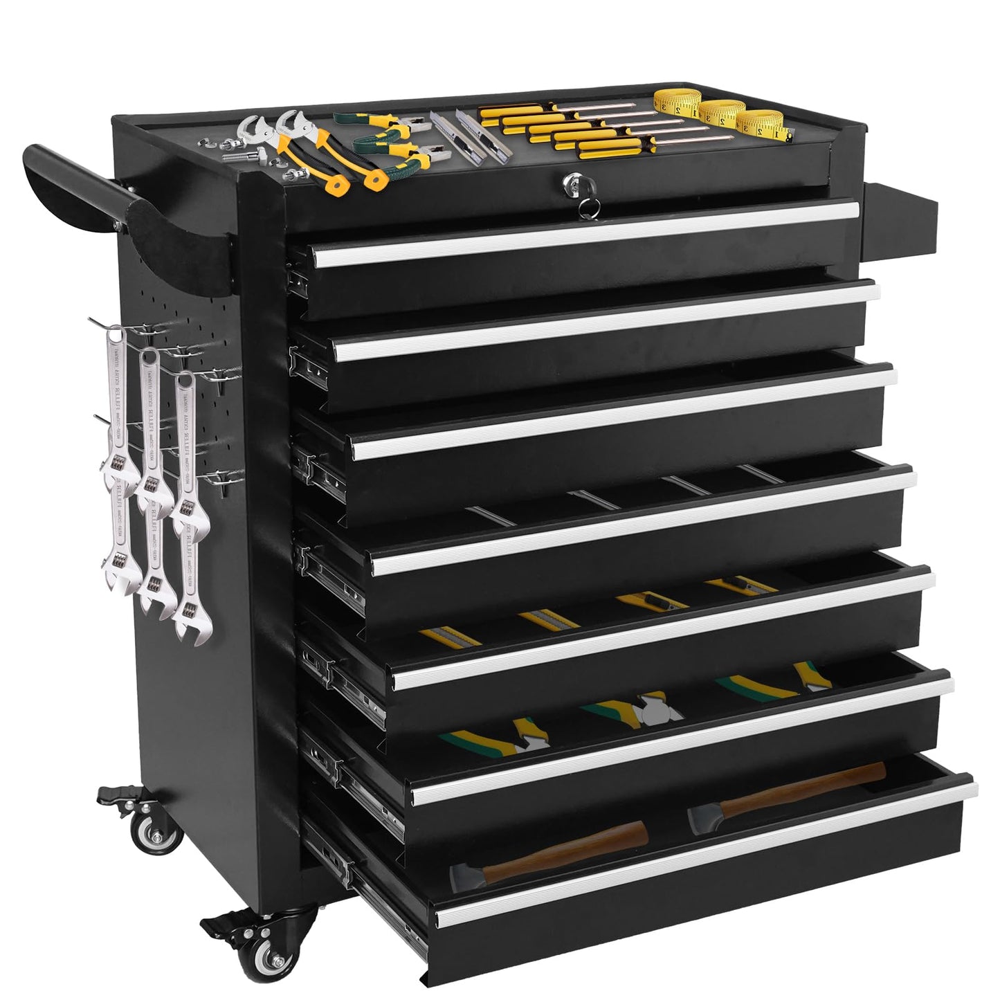 Rolling Tool Chest 7 Drawers, Metal Tool Box with Wheels Lockable Garage Storage Cabinets Sliding Tool Drawer Cart Toolbox Organization Workbench for Workshop Warehouse Repair Shop