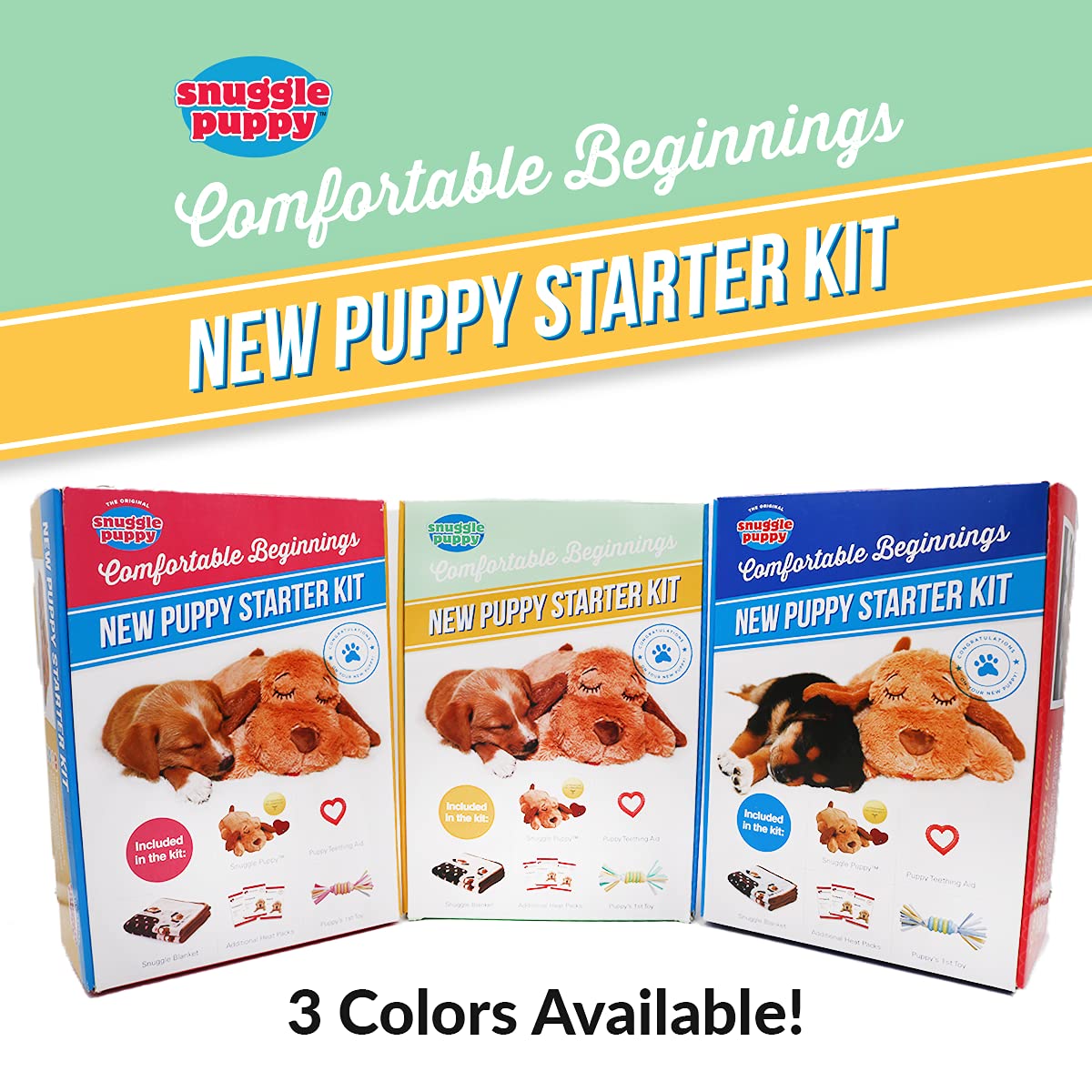 SmartPetLove Original Snuggle Puppy Essentials Starter Kit - Heartbeat Puppy for Dogs - Calming Aid with 3 Heat Packs, Puppy Teething Toy, Dog Chew Toy and Dog Blanket