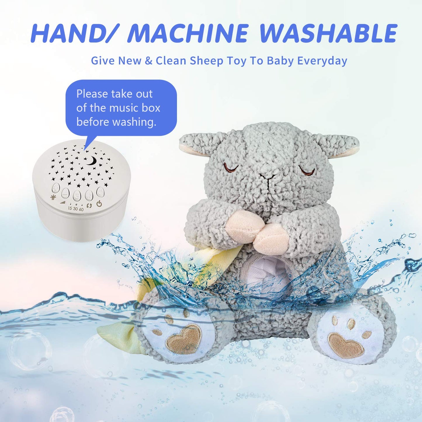 BEREST Baby White Noise Machine Stuffed Animal Toy, Mom's Heartbeat Lullabies Sheep Sleep Soother, Nursery Decor Night Light Projector, Toddler Crib Sleeping Aid, Babies Shower Gifts Portable