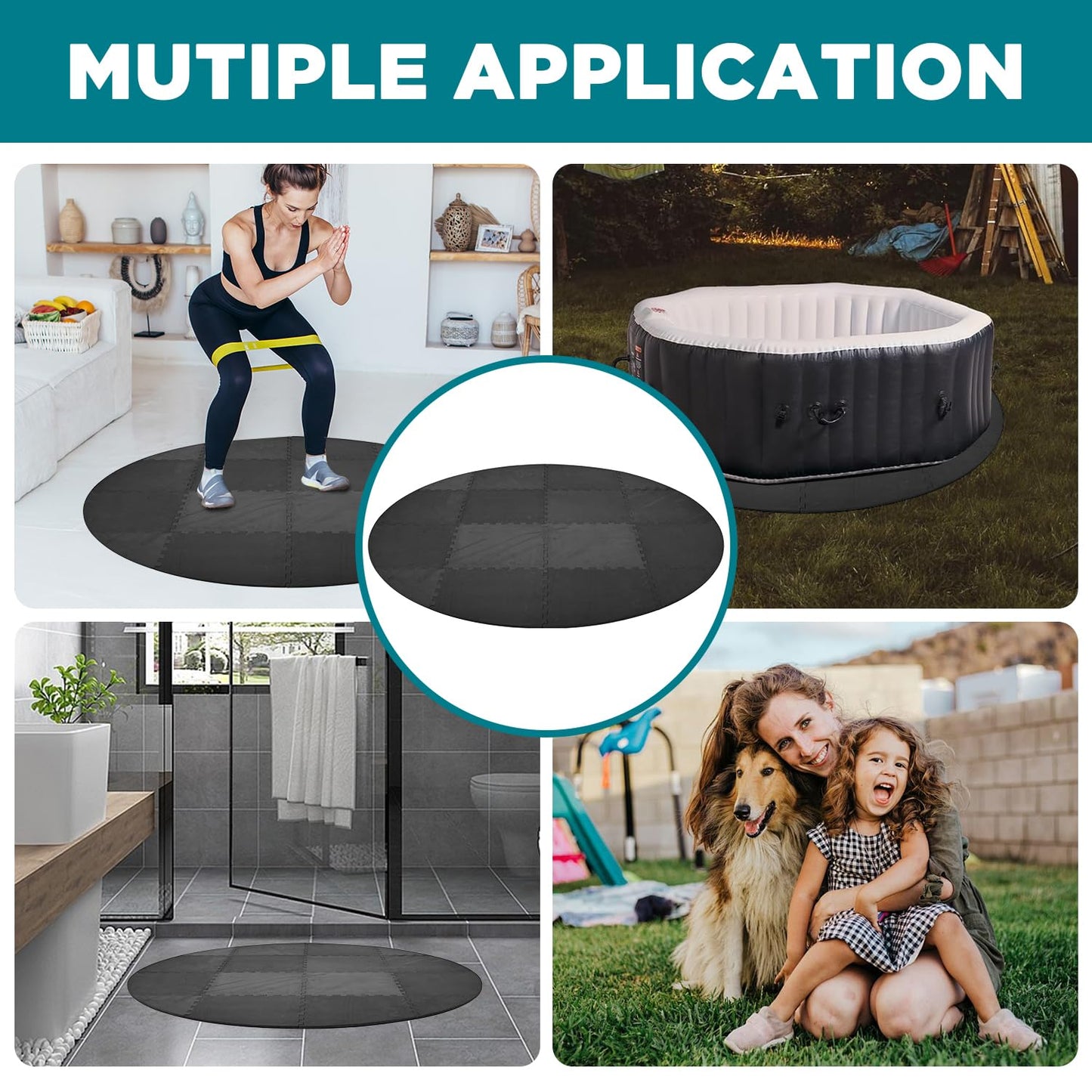 GOOFCXO 77" Round Hot Tub Mat for Inflatable Tub, 1/2" Extra Thick Hot Tub Pad Foundation Non-Slip EVA Foam Padding for Outdoor Hot Tubs Pool Spa Pad Game Camping Mat, Easy Clean