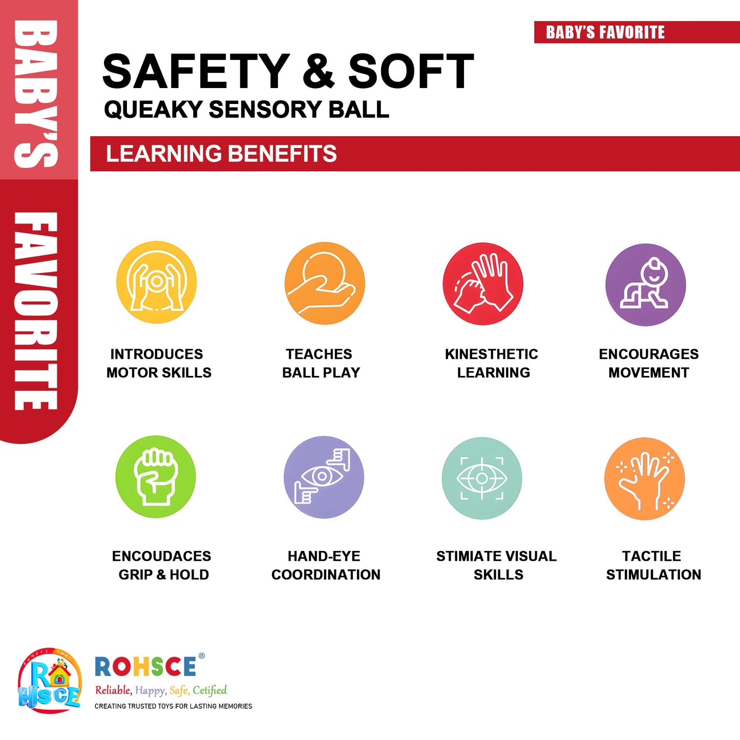 ROHSCE Sensory Balls Baby Teething Toys 6-12 Months, Soft Spiky Textured Multi Ball Set for Boys & Girls 1-3, BPA Free Montessori Tactile Development, 3 Pcs
