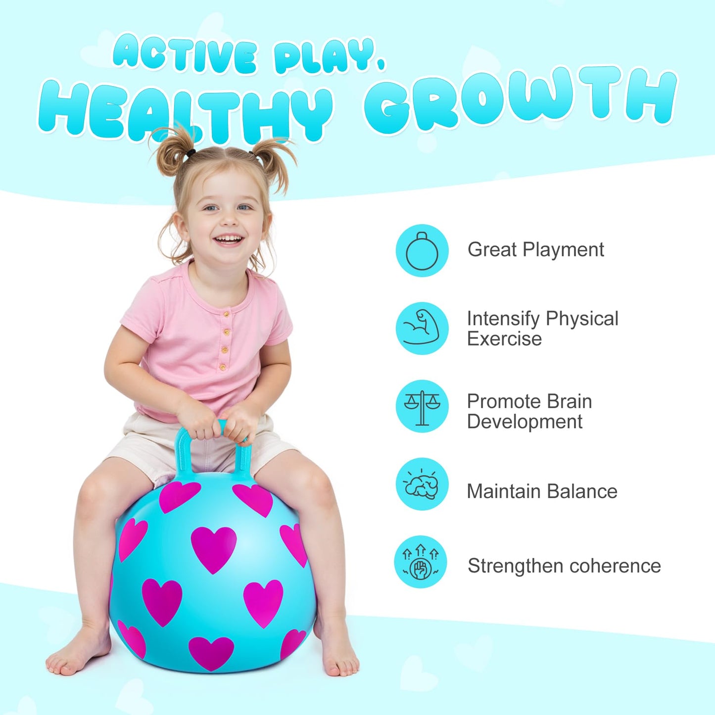 PlayZap Hopper Balls for Kids 3-6, Bouncy Ball with Handle, Inflatable Bouncing Hopper, Garden Hopping Toys Girls Boys Gifts