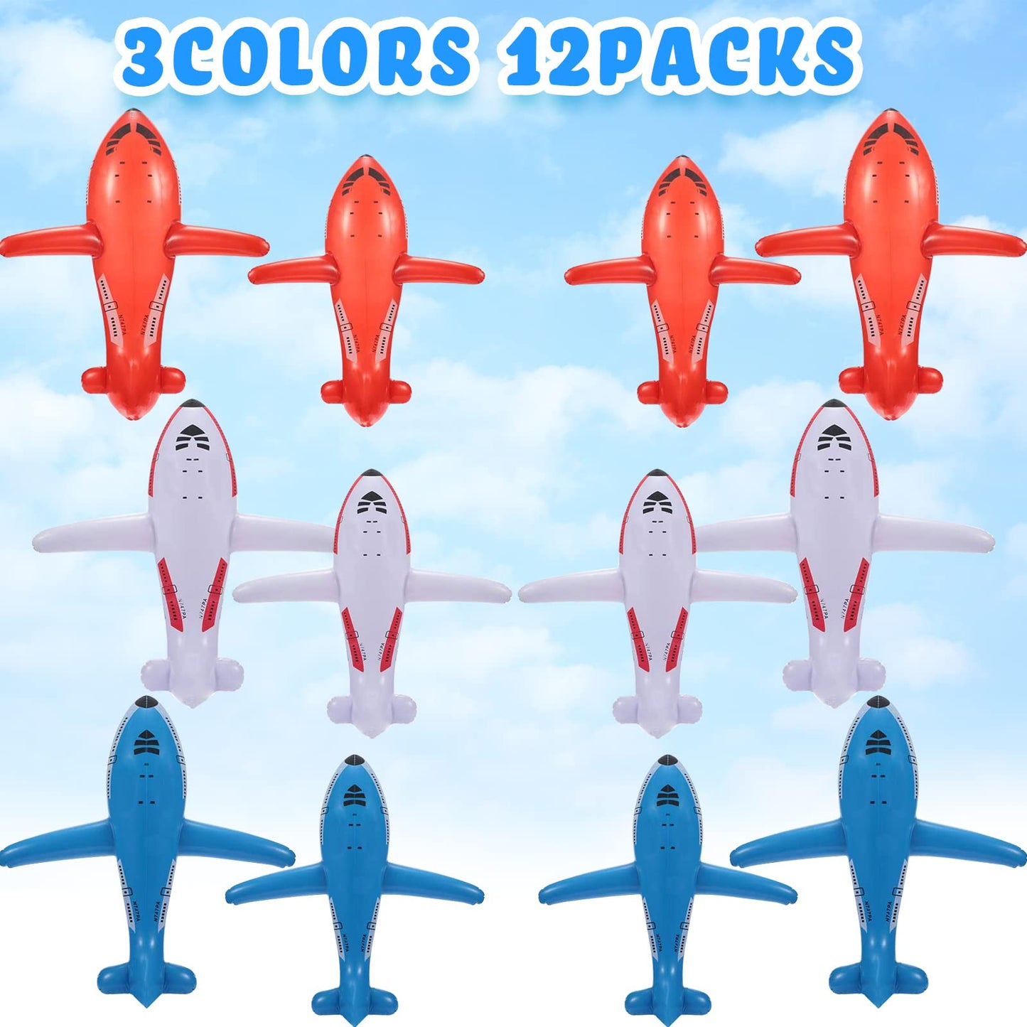 Lewtemi 12 Pieces Inflatable Airplanes Party Decoration Red White Blue Aircraft Inflates Plane for Independence Day Birthday Shower Party Supplies 24.5 and 15.75 Inch