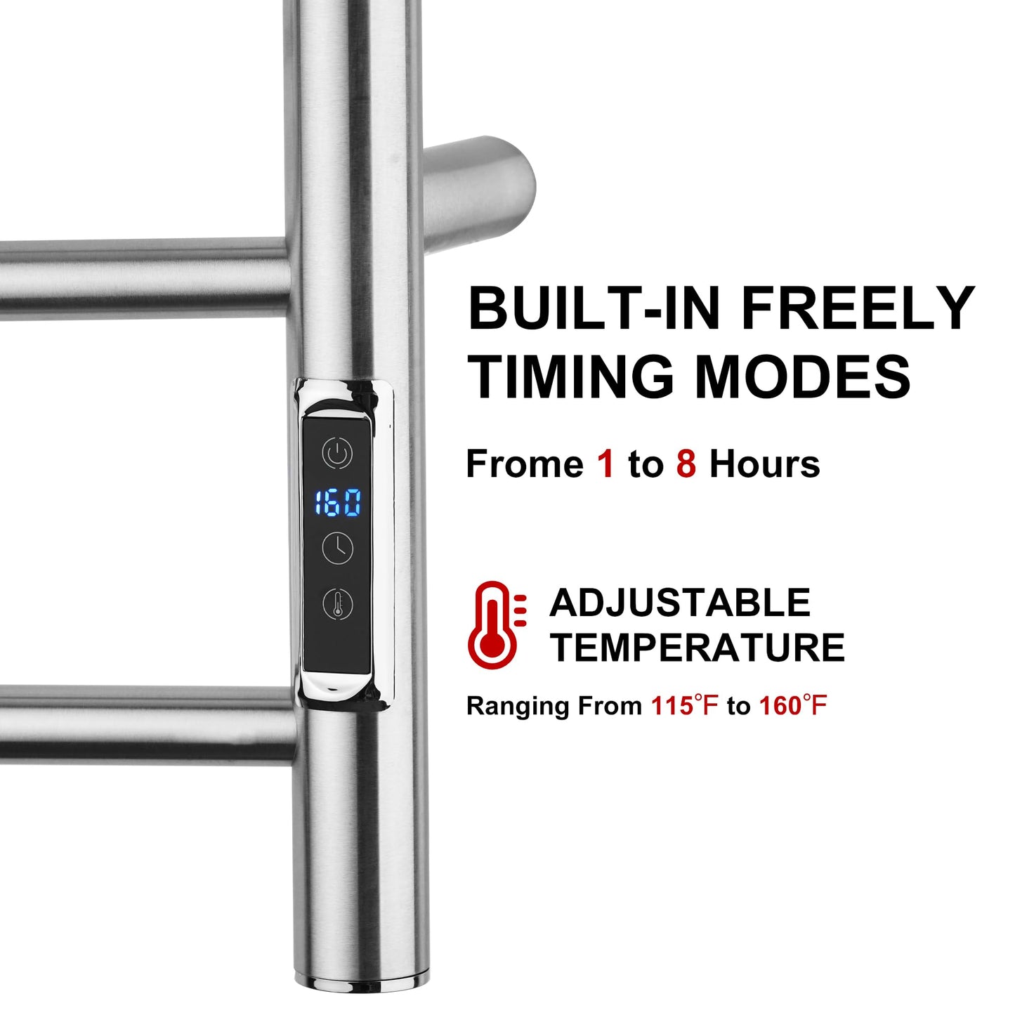 BLARALA Heated Towel Racks for Bathroom, Wall Mounted Electric Towel Warmer Racks with Timer & Temperature Control, Stainless Steel Towel Heater for Bathroom, Brushed (Round-Brushed Silver, 4 Bars)