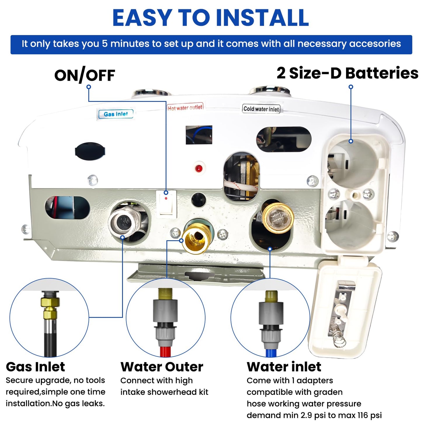 Propane Tankless Water Heater gas, 6L Portable propane shower 1.58 GPM, Outdoor Tankless Camping Water Heater for RV, Cabin, Barn, Camping, Boat, Outdoor Shower