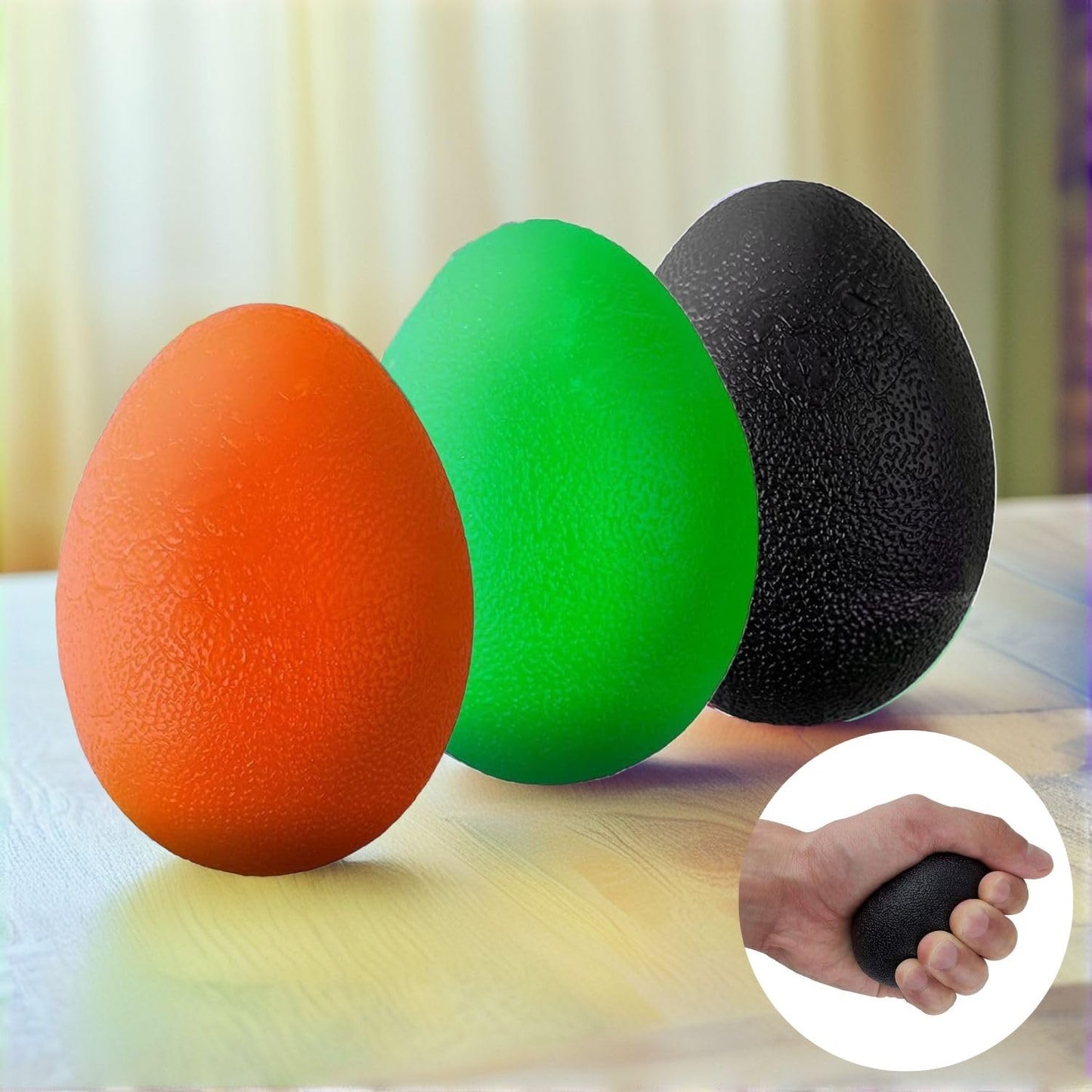 The Friendly Swede Stress Balls for Adults — 3 Squeeze Balls for Hand Therapy, Stress Relief & Hand Strength - Exercise for Grip Strength with 3 Resistance Levels - Egg-Shaped & Skin-Safe