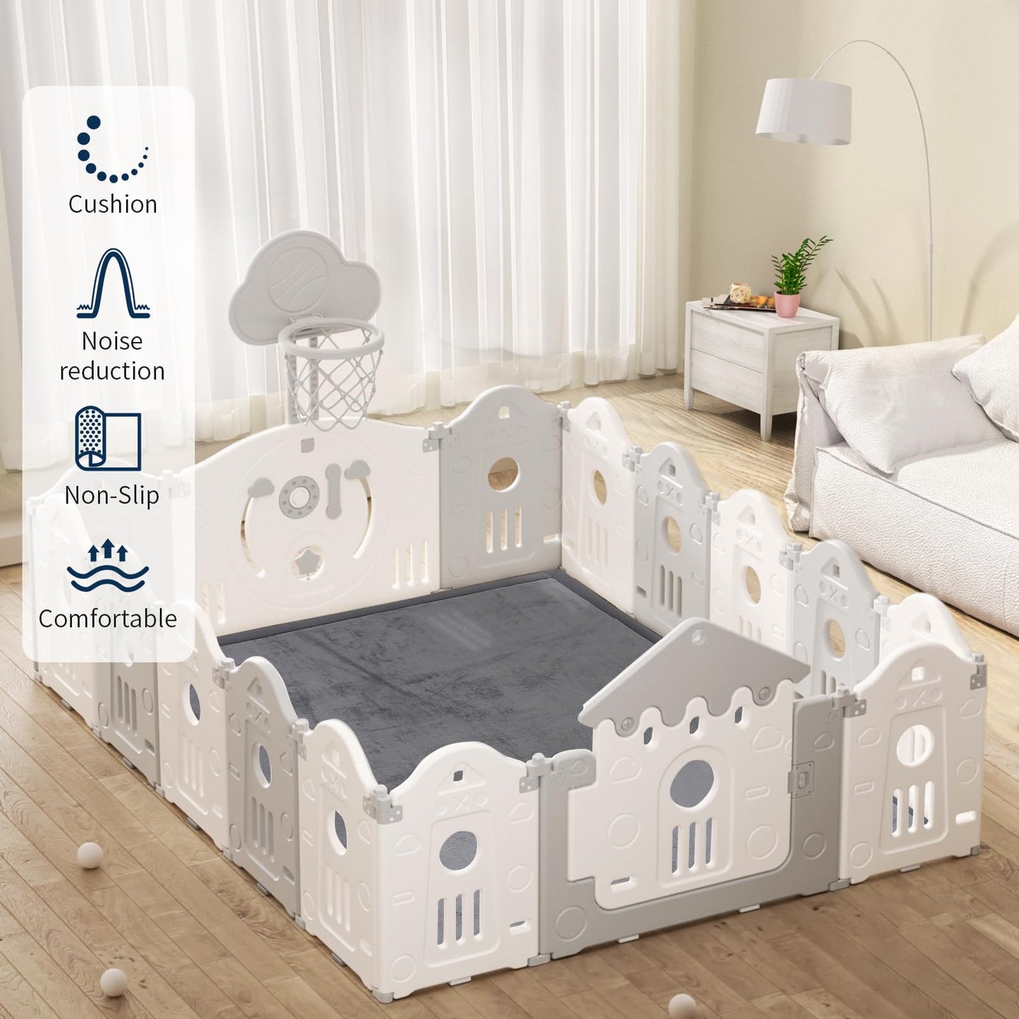 ACOMOPACK Baby Play Mat for Floor 1.3" Thick Memory Foam Play Mat 71"×79" Tummy Time Crawling with Non-Slip Bottom for Living Room,Nursery,Soft Velvet Playpen Mats for Kids,Infants（Dark Grey）