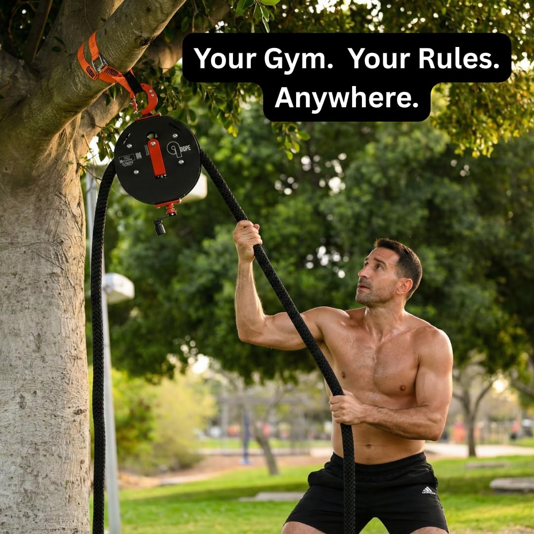 Qrope Endless Rope Trainer Machine - Portable Rope Pull Pulley System - Home Gym Workout Equipment for Strength Training - Infinity Rope for Upper Body and Forearms