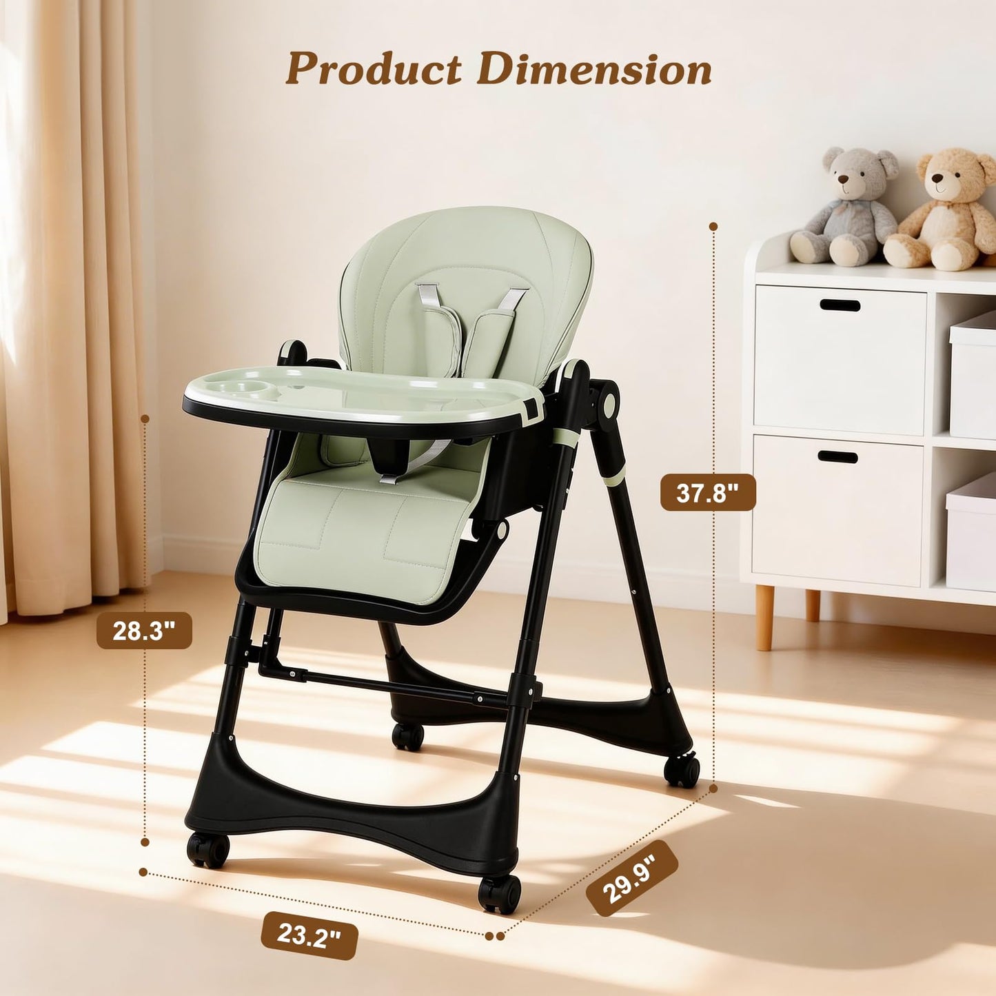3-in-1 Baby High Chair with Soothing Rocker | Convertible Baby High Chair for Babies and Toddlers | Brake Wheels, Easy Clean, Space Saving | Adjustable, Removable Tray (Black Green)