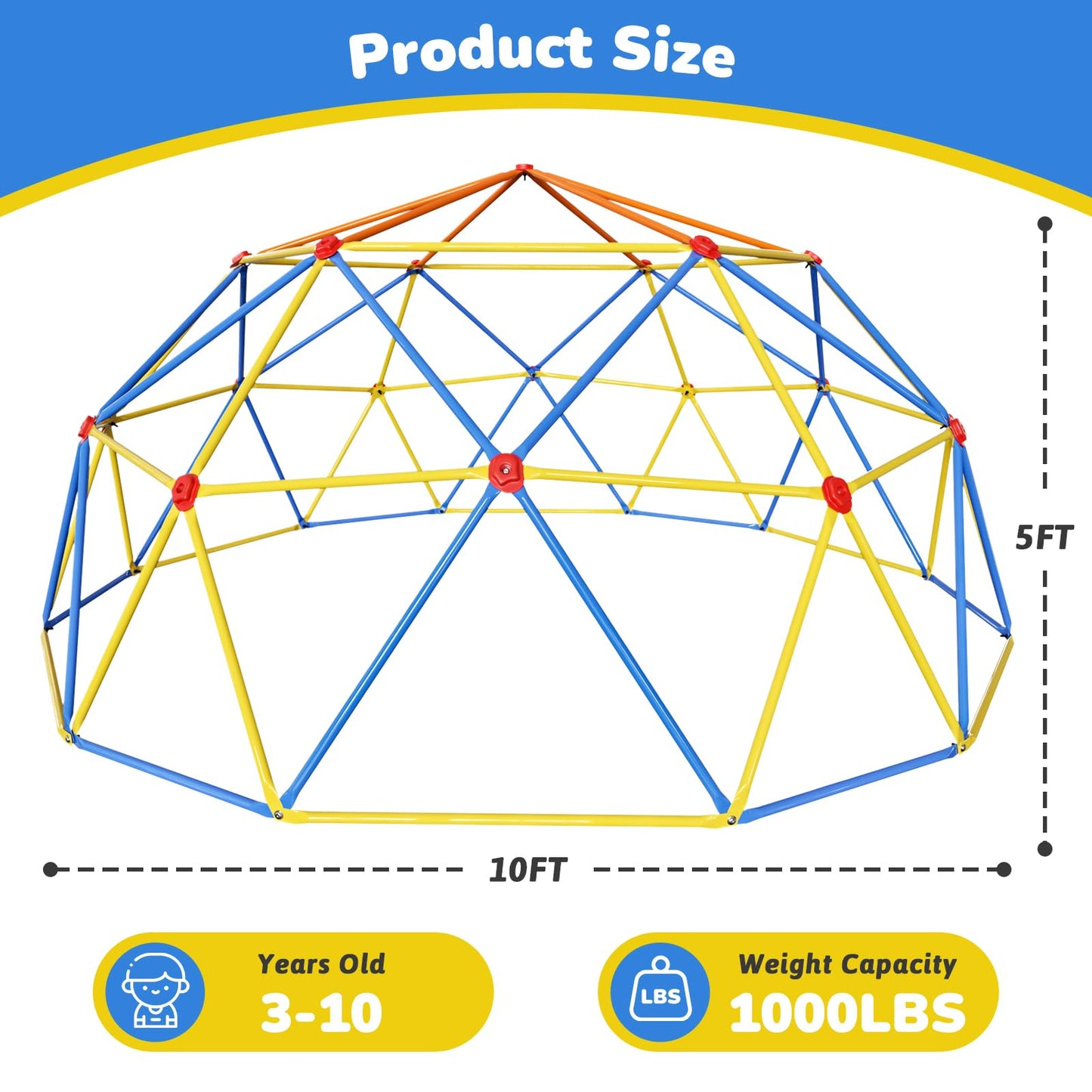 Baotree 10FT Climbing Dome, Outdoor Jungle Gym for Kids- Supports 1000LBS-Anti-Rust Metal Outdoor Play Structure ASTM Approved, Easy Assembly