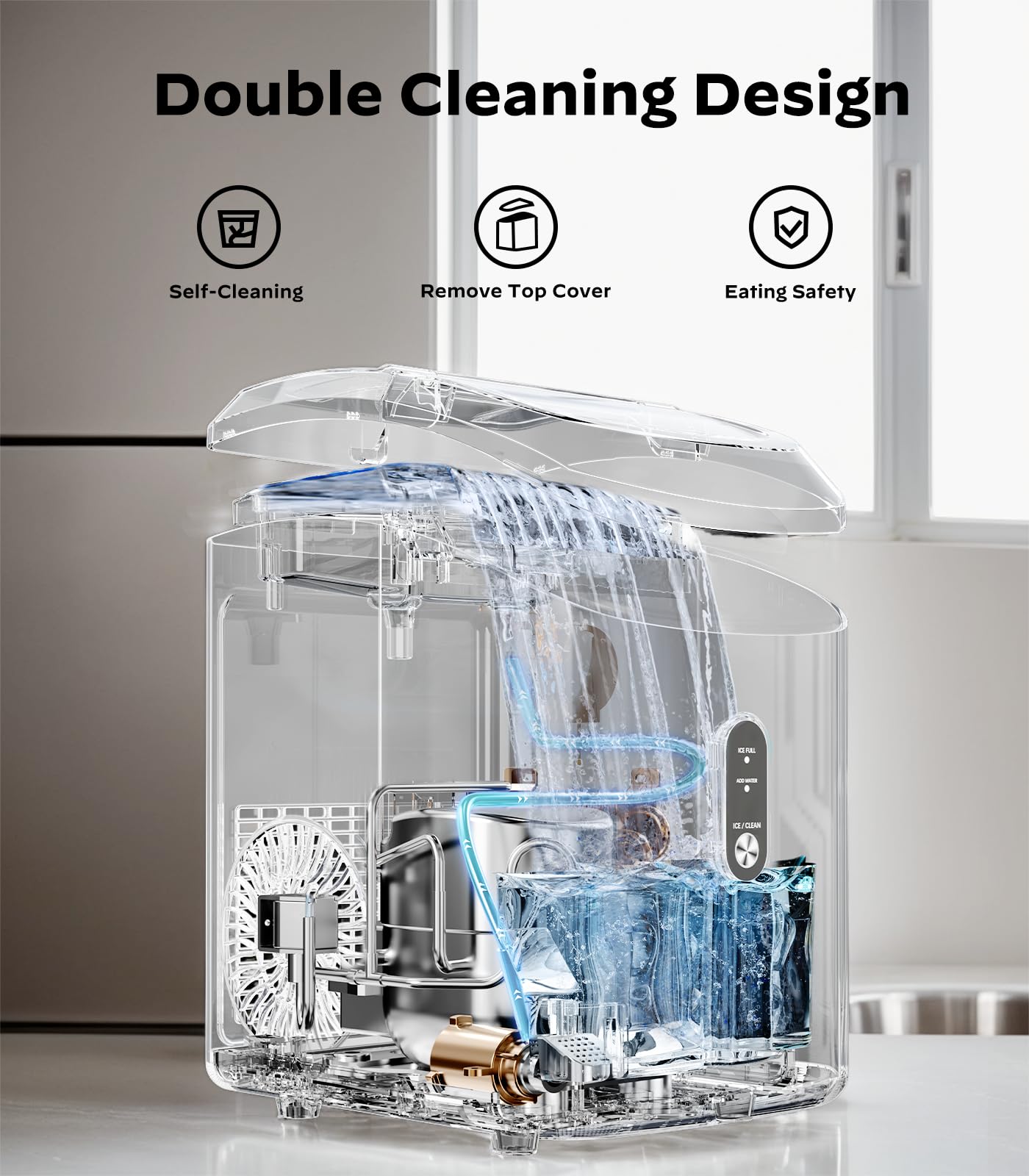 Nugget Ice Makers Countertop, Pellet Ice Machine with Self-Cleaning Function, Nugget Ice Machine Produces 33 lbs of Chewable Ice in 24 Hours, Sonic Ice Maker Perfect for Home Kitchens Party Camping