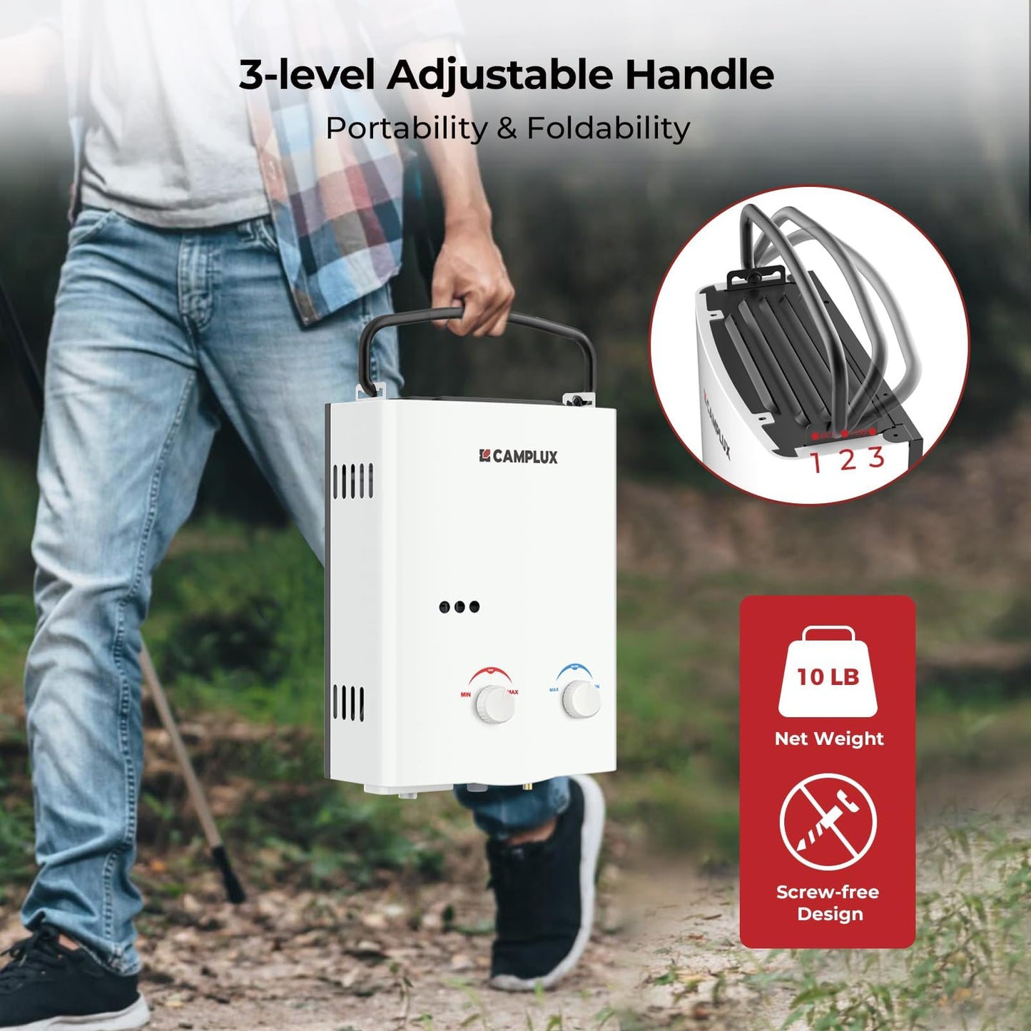 Camplux Tankless Water Heater, 1.32 GPM Portable Propane Outdoor Camping Water Heater, 5L, AY132, White