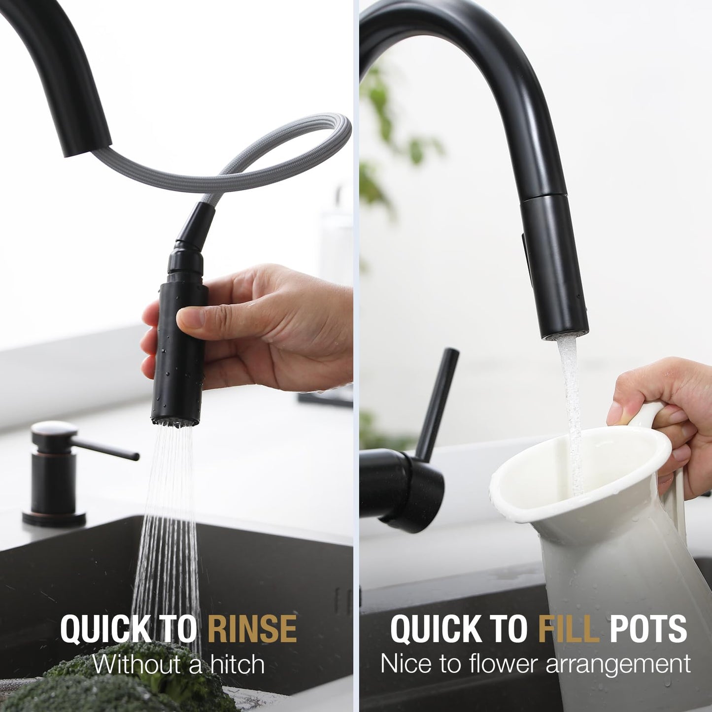 Lava Odoro Matte Black Kitchen Faucet with Pull Down Sprayer, Modern Kitchen Sink Faucet Single Hole Black Faucet for Kitchen Sink with 2-Function Spray Head, Deck Plate Included, KF1120-MB