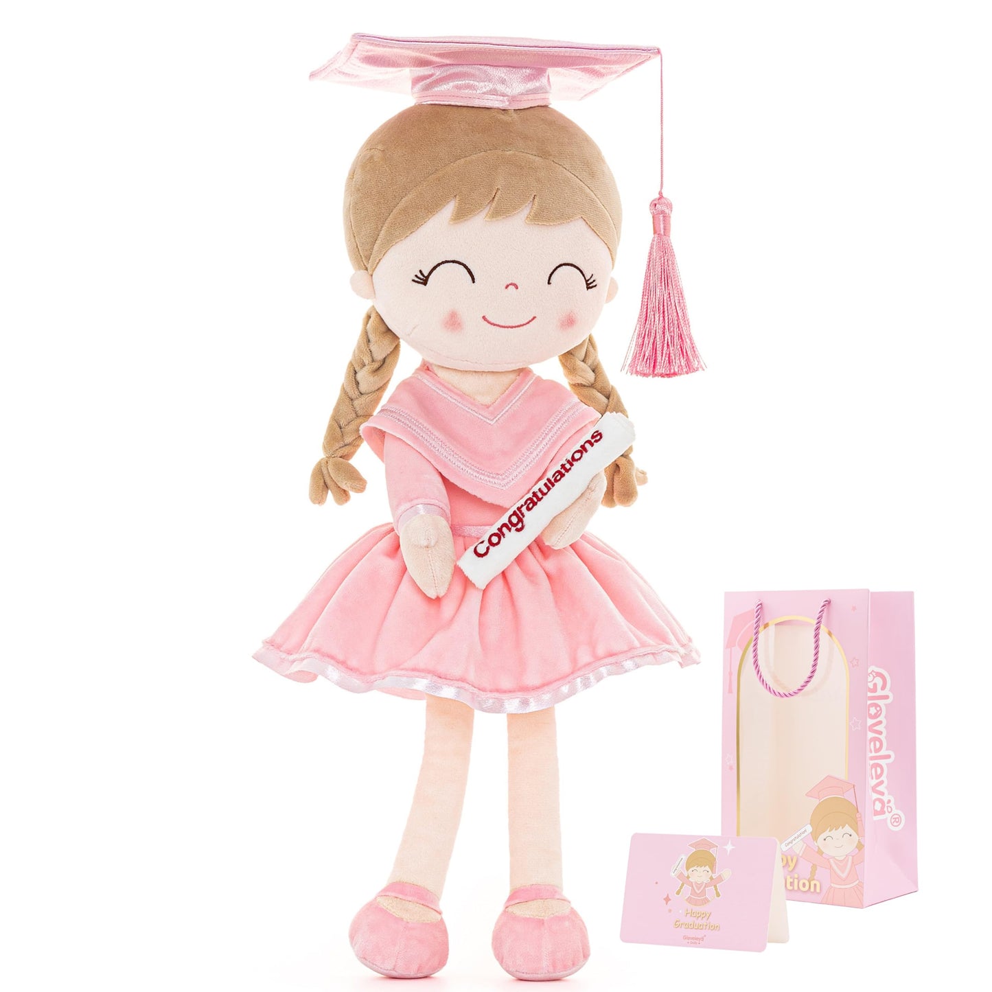 Gloveleya 16" Graduation Girl Doll - Pink Plush Toy with Cap & Gown - Preschool Kindergarten Graduation Gifts for Girls, Class of 2026 Milestone Keepsake