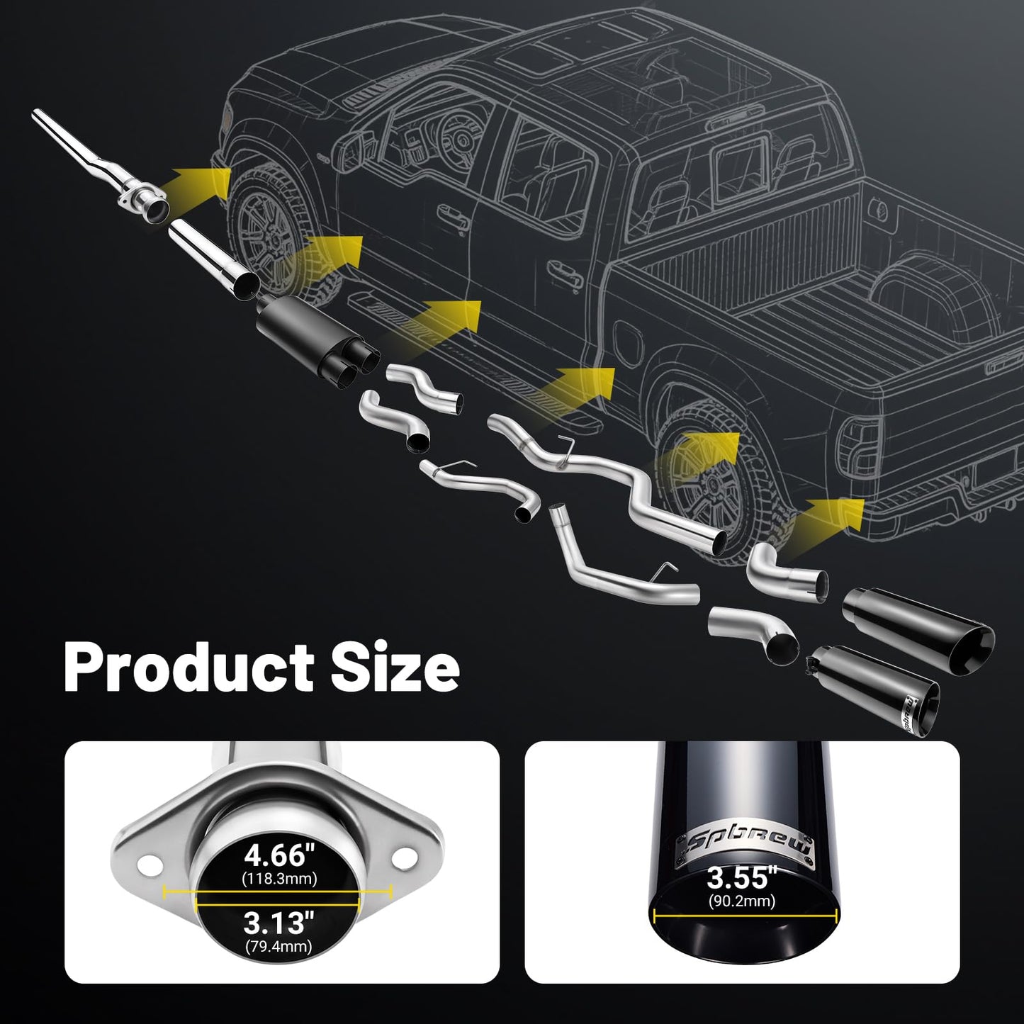 SPBREW Cat Back Exhaust System Kit Fit for 2015-2020 Ford F-150 (Side Exit/Rear Exit) Stainless Steel 3" Dual Cat-Back Exhaust Compatible with 2.7L 3.3L 3.5L Ecoboost 3.5L TiVCT or 5.0L, 2WD 4WD