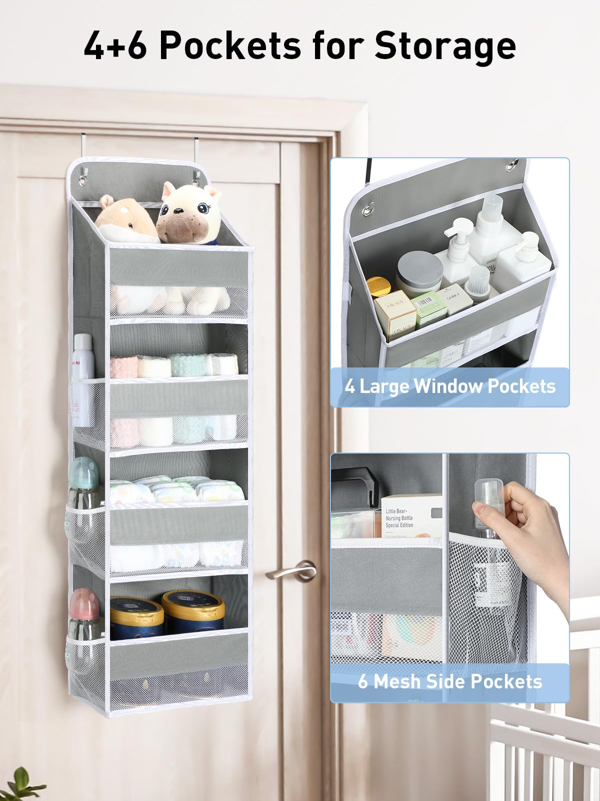 Yecaye 1 Pack Over the Door Organizer, 35.2lbs Load Toy Stuffed Animal Storage, Swing-proof Hanging Bathroom Organizers and Storage for Nursery Newborn Baby Essential Stuff Dorm Room Essentials