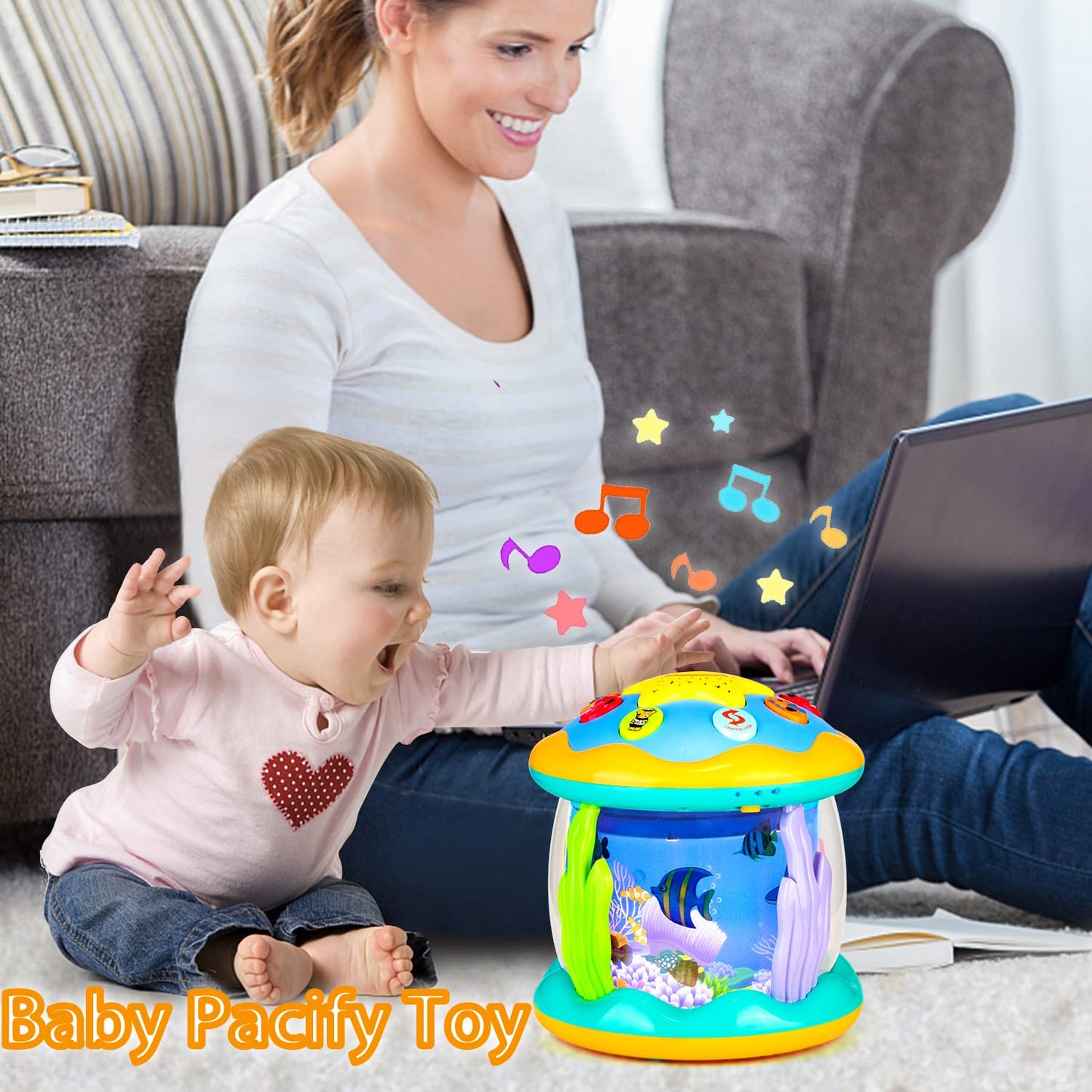 Koyiwa Baby Toys 6 to 12 Months Musical Light Up Tummy Time Infant Toys 3-6 7 8 9 12-18 Months Crawling Ocean Rotating Projector Baby Gifts for 1 2 3 Year Old Boy Girl Birthday Toddlers Kids