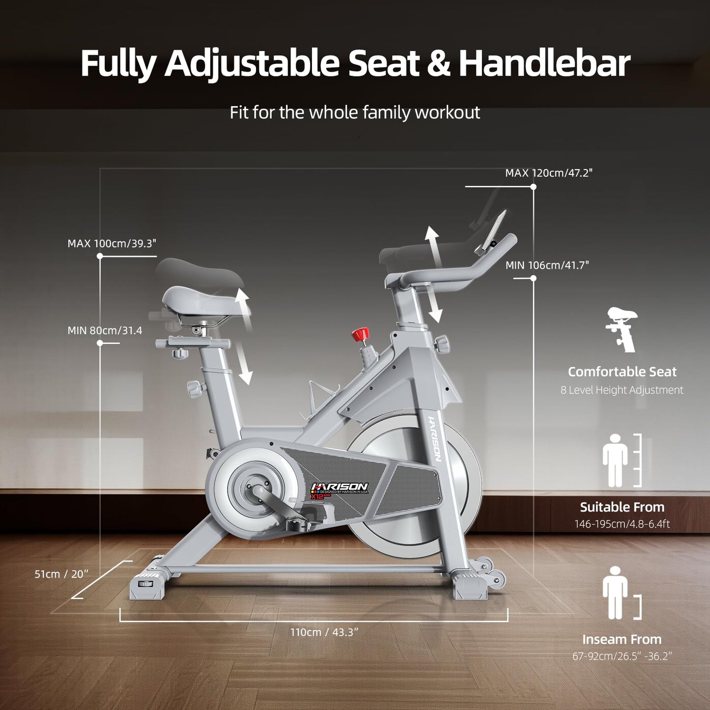 HARISON Semi Commercial Exercise Bike - Stationary Bike for Home Gym - Silent Magnetic Indoor Cycling Bike with Tablet Mount & Comfortable Seat Cushion, 380LBS/400LBS Weight Capacity Workout Bike (Magnetic Plus)