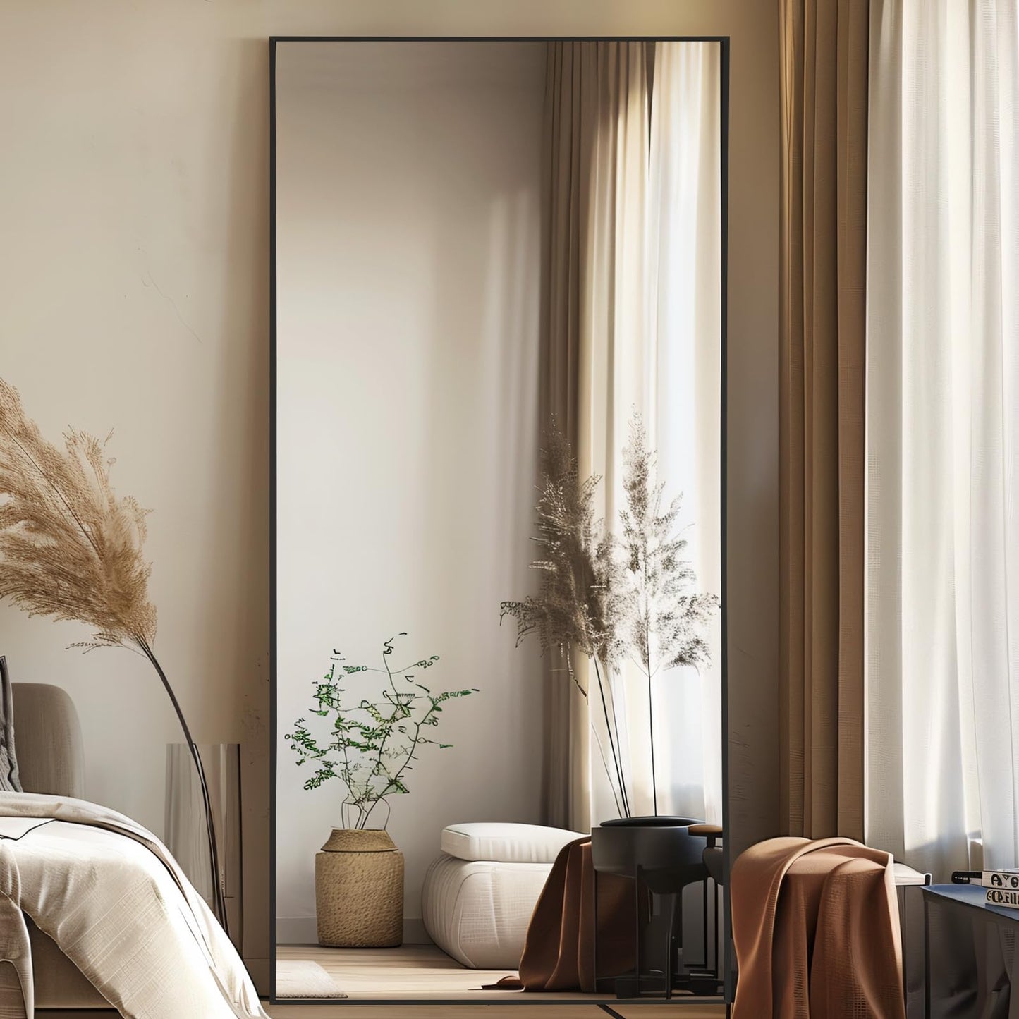 MELOMOIR 76"x34" Large Mirror Full Length, Oversized Floor Mirror Full Length for Bedroom Living Room Cloakroom Gym, Hanging Standing or Leaning Full Body Mirror with Stand, Black Aluminum Alloy Frame